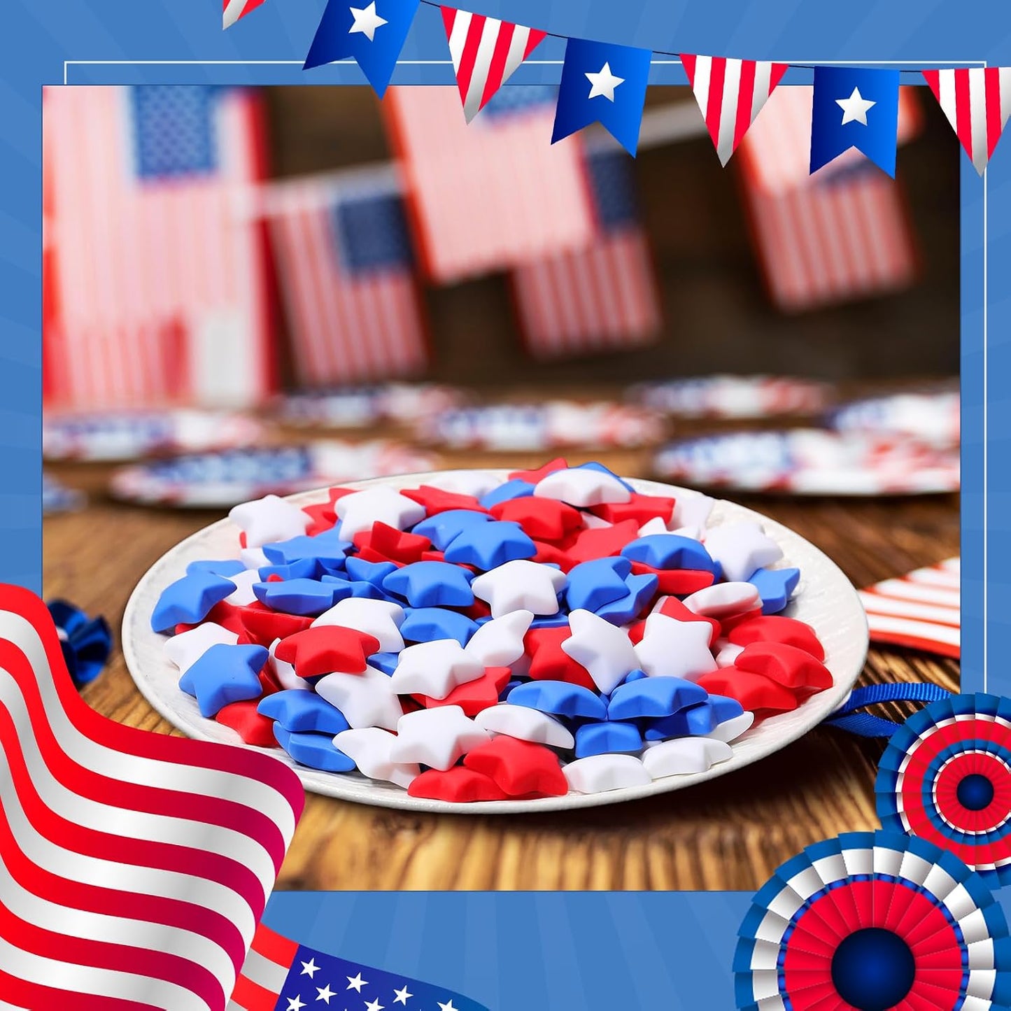 Weysat 150 Pcs Red White and Blue Stars Memorial Day Patriotic Vase Filler Decorations 250th Anniversary Independence Day Table Centerpieces 4th of July Resin Table Scatter (0.8 Inch) BST326L