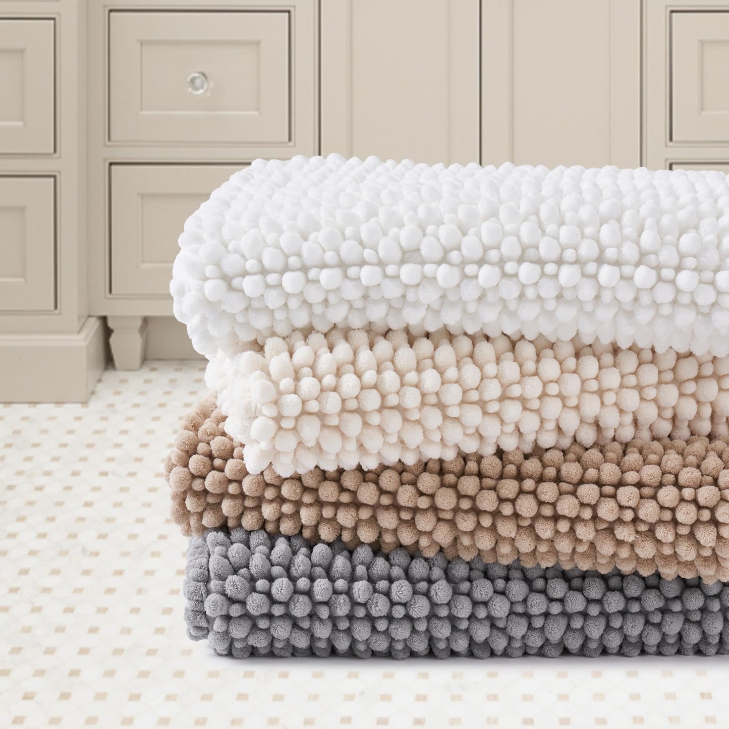 FRESHMINT Chenille Bathroom Rugs Sets 2 Piece 17"x24"+20"x32", Non-Slip Bath Mats, Absorbent Bath Rug, Washable Set of 2 Shower Floor Mat, Gray BST220