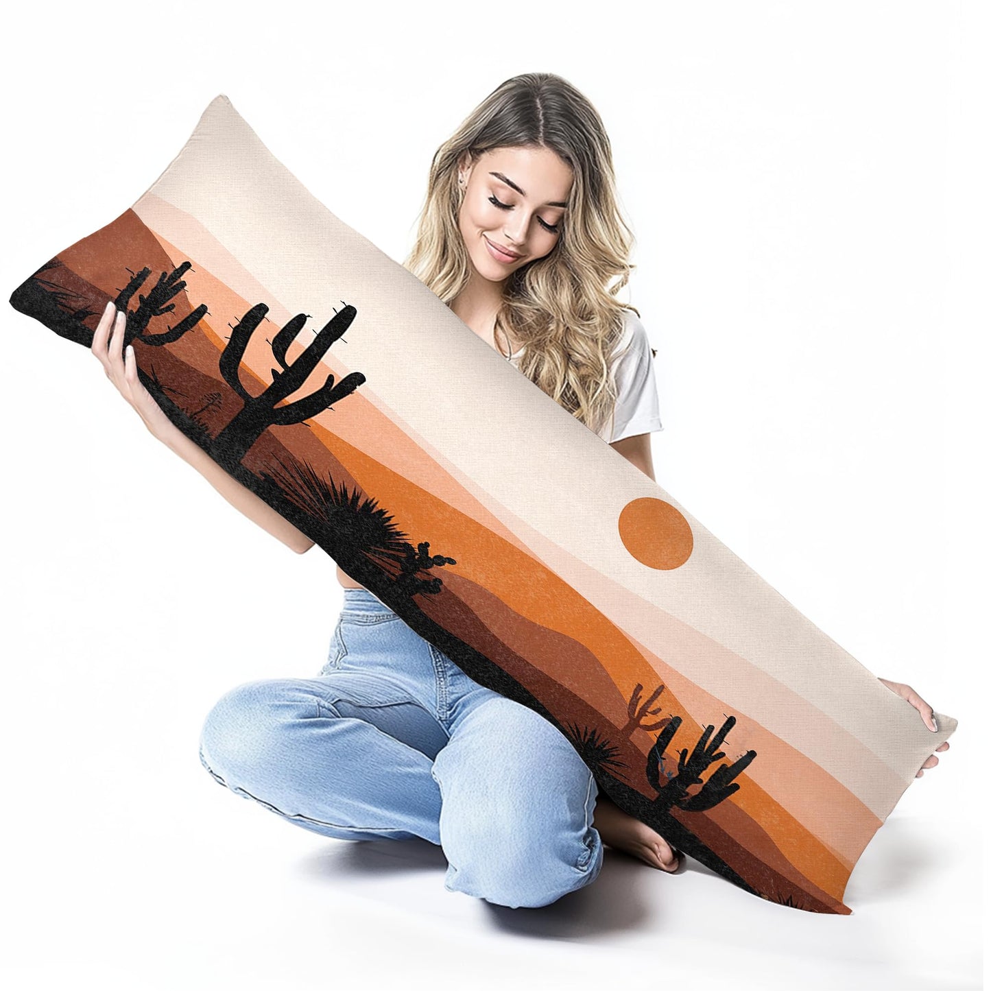 Boho Sun Sunshine 21x54 Body Pillow Cover Case, Modern Neutral Boho Horizontal Sun Sunset Sunrise Decorative Long Hug Pillow Cases for Bed Couch BST220