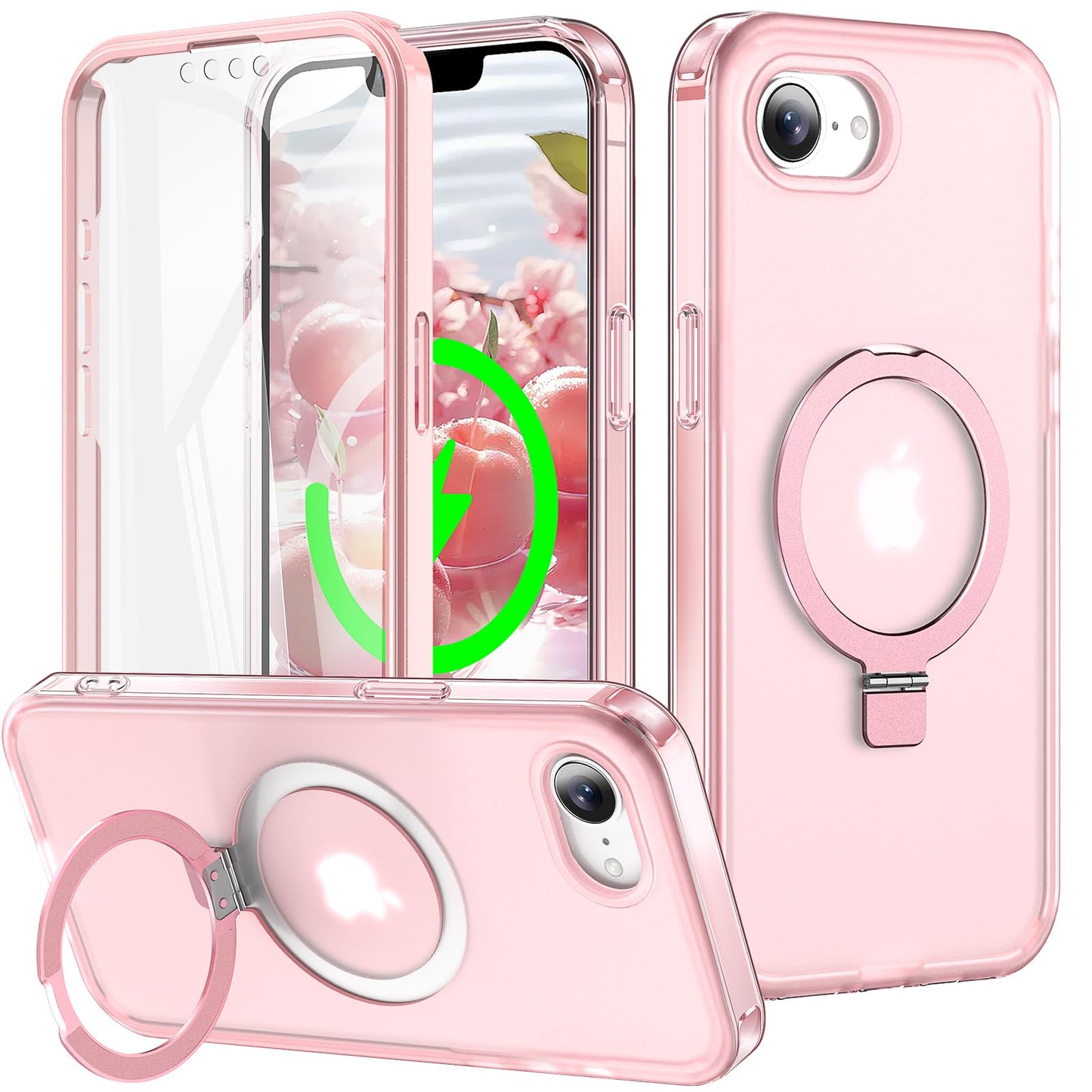 for iPhone 13 Pro Full Body Shockproof Case with Magnetic Invisible Stand [Compatible with MagSafe] Built-in Screen Protector Military Drop ProtectionTranslucent Phone Cover -Hot Pink WN420