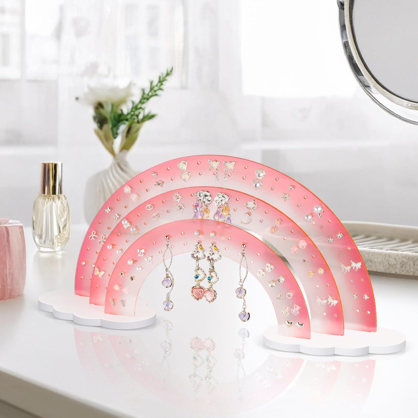 NiHome Earring Organizer Holder, 3-Tier 140 Holes Display, Iridescent | Lightweight Sturdy Fade-Resistant Vanity and Bathroom Storage Detachable Easy Assembly Travel-Friendly Design BST326H