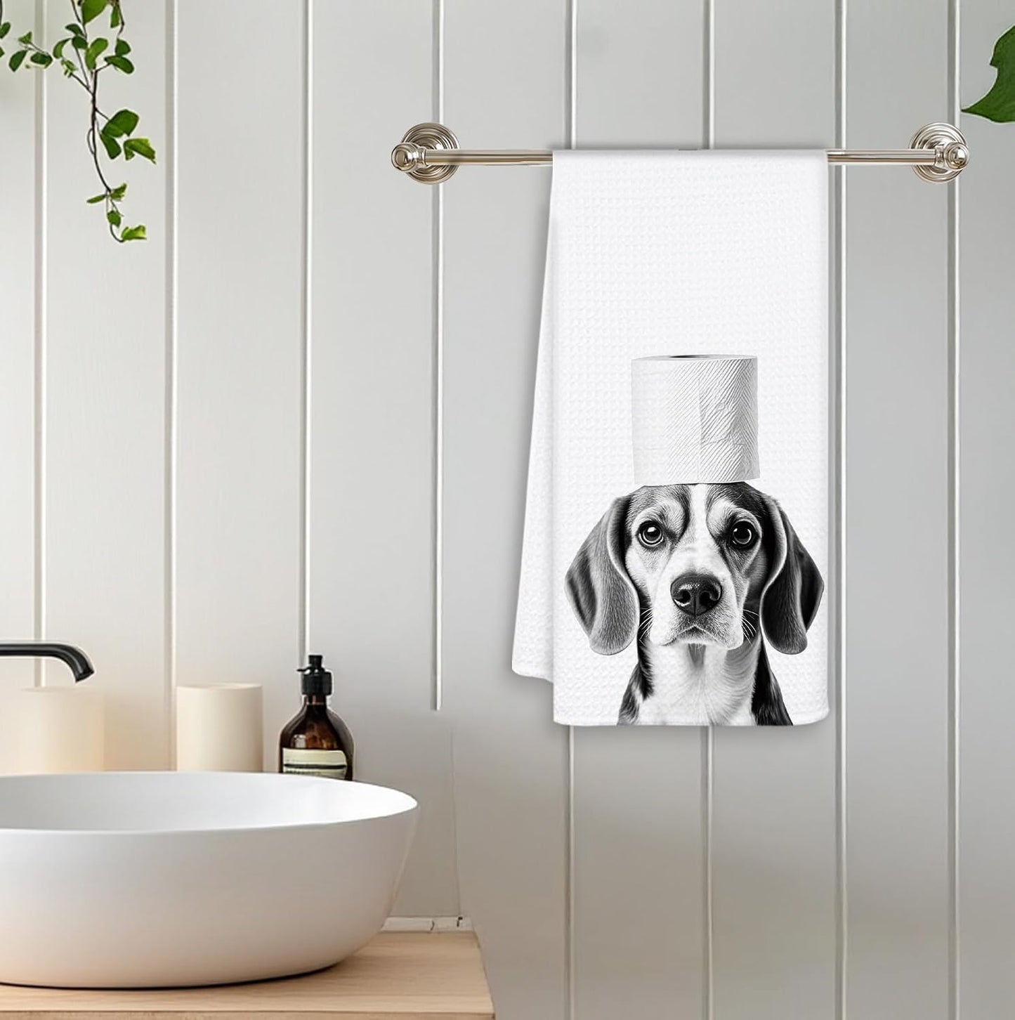 Funny Beagle Dog Hand Towels for Bathroom Washroom, Dog Bathroom Decor, Beagle Gifts for Women Men Dogs Lovers, Funny Puppy Bathrooms Hand Towels, 16x24 Inch BST326L