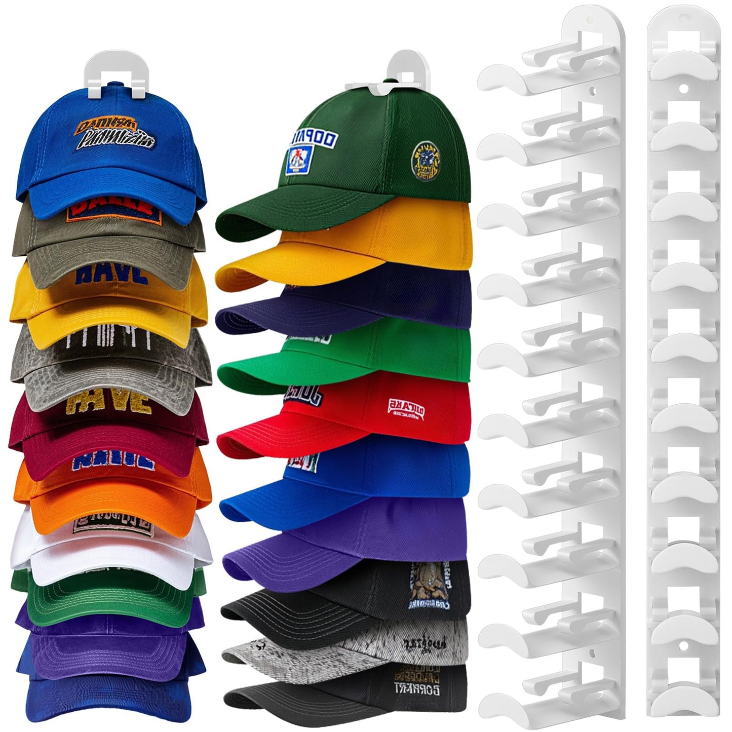 Hat Hook for Wall, 2 Pack Hat Organizer Hold up to 20 Hats,Hat Holder with Strong Adhesive and 8 Pack Screws, Cap Holder Hat Hangers for Wall Closet Door and Bedroom(B-Black) BST220