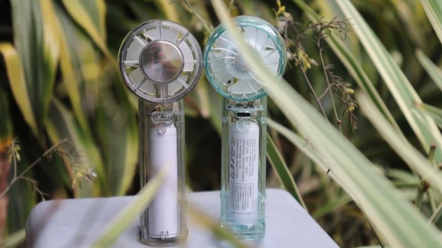 Portable Fan with Ice Cooling -Mini Handheld USB Rechargeable 3-Speed Fan Transparent Lightweight Personal Fan for Travel Desk Home and Office for Women and Men BST202
