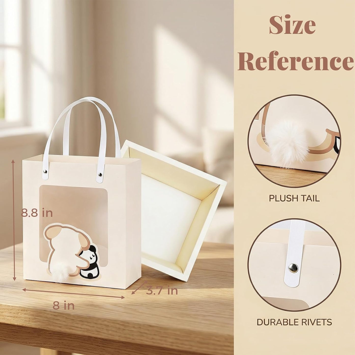 Premium Reusable Gift Bag with Matching Box, Durable Birthday Present Bag, Premium Paper Set for Wedding, Valentine's Party, Friends Celebration (Beige 1pack) BST202