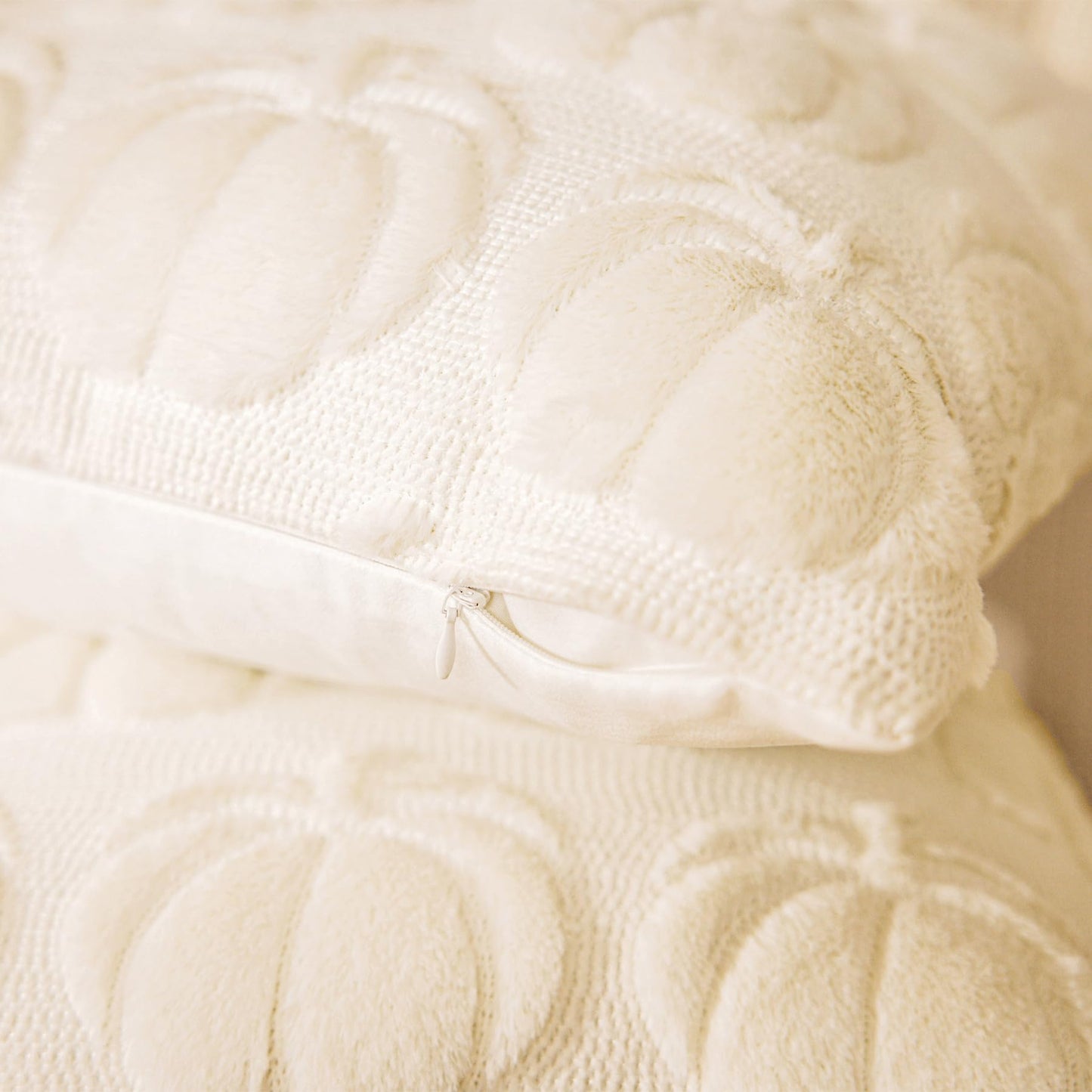 Cream White Fall Pumpkin Decorative Throw Pillow Covers Set of 2, 18x18 Inch Soft Plush 3D Embroidered Halloween Pillow Covers for Fall Decorations Farmhouse Cushion Covers for Thanksgiving BST220