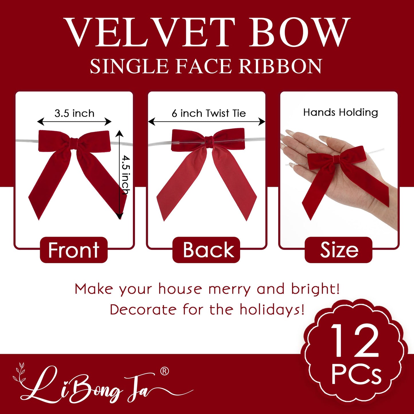 3.5" Dusty Rose Pre Tied Bows Velvet Pink Ribbon Bows, Gift Bows for Presents, Valentine Bows with Twist Ties for Wreaths, Party Decor, Crafts, Valentine Package Bows-12 Counts BST220