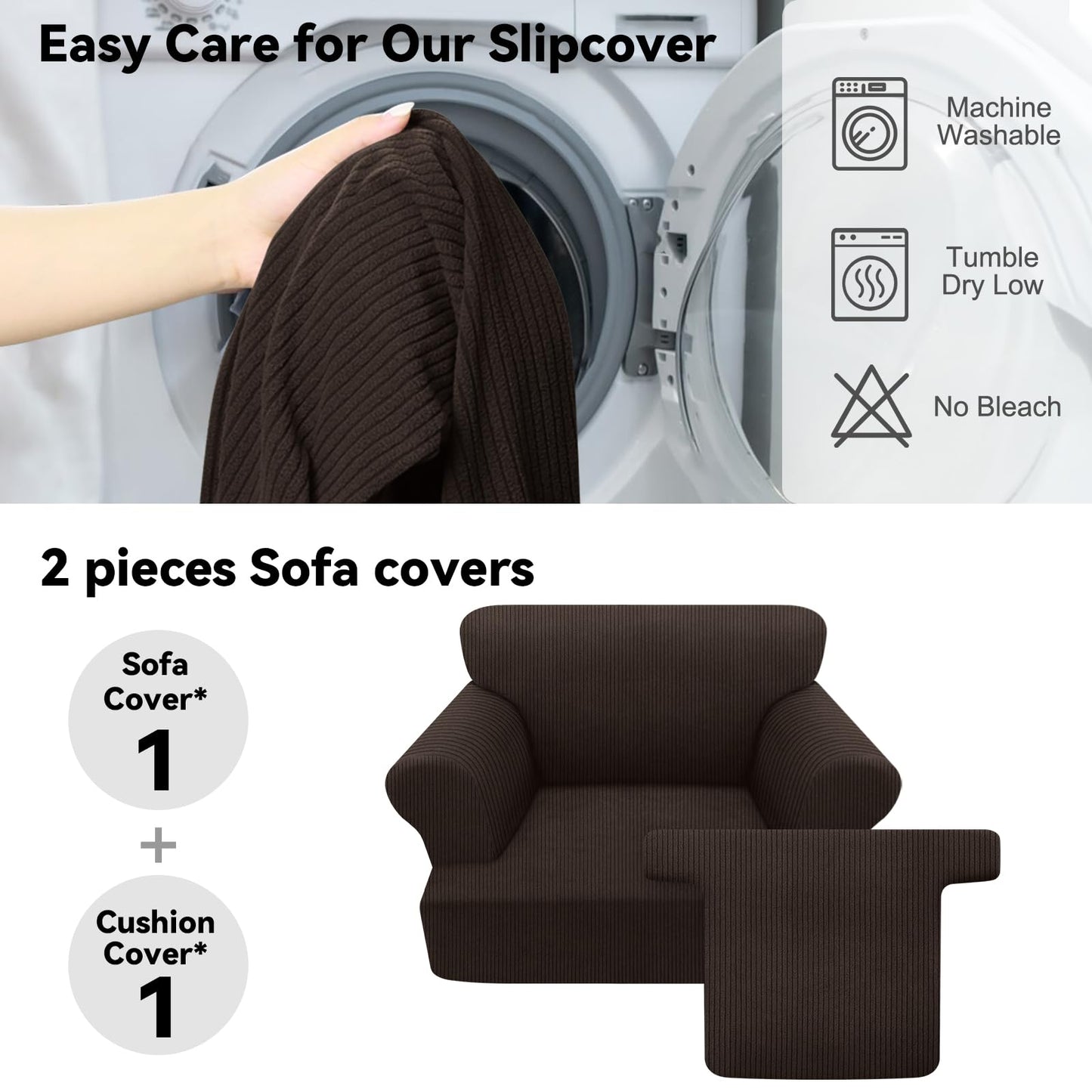 Waterproof Chair Cover with Arms 2-Piece Set Striped Slipcover for 1 Separate T Cushion Couch - TPU Fabric Armchair Covers Leakproof Couch Protector for Kids, Pets(Chair, Beige) BST220