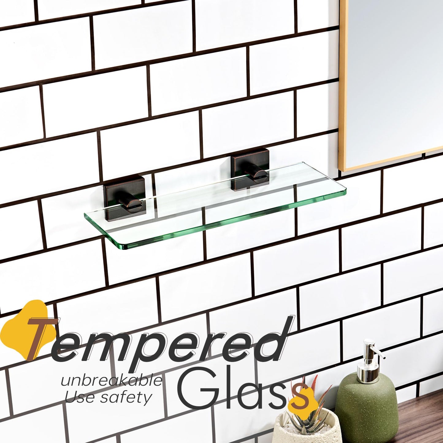 KOKOSIRI Glass Shelf for Bathrooms Floating Shelves Wall Mount 16-Inch for Shower Storage Kitchen Rack, 2 Pack Brushed Stainless Steel B1107BR-L16-P2 BST202