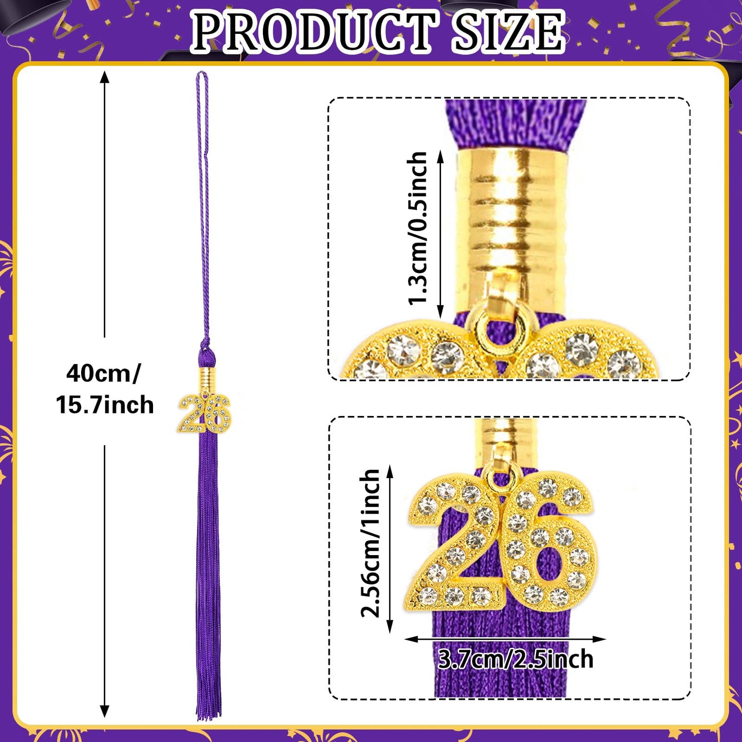 JULMELON 2026 Graduation Tassel, 2026 Graduation Cap Tassel with Bling Charm for 2026 Graduate Hat Ceremonies Accessories (Black) BST220