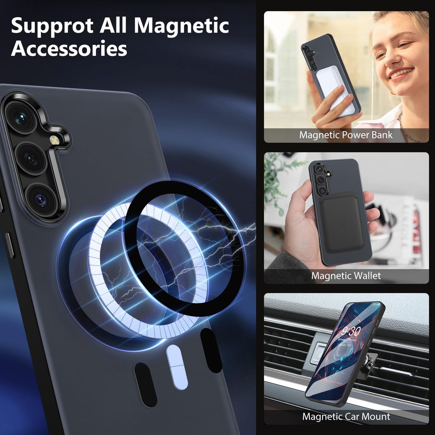 MATEPROX Magnetic Design for Samsung Galaxy S24 Plus Case, Stylish Slim an-ti Yellow Translucent Matte Shockproof Protective Cover for S 24+ 6.7'' 2024-Titanium Gray WN420