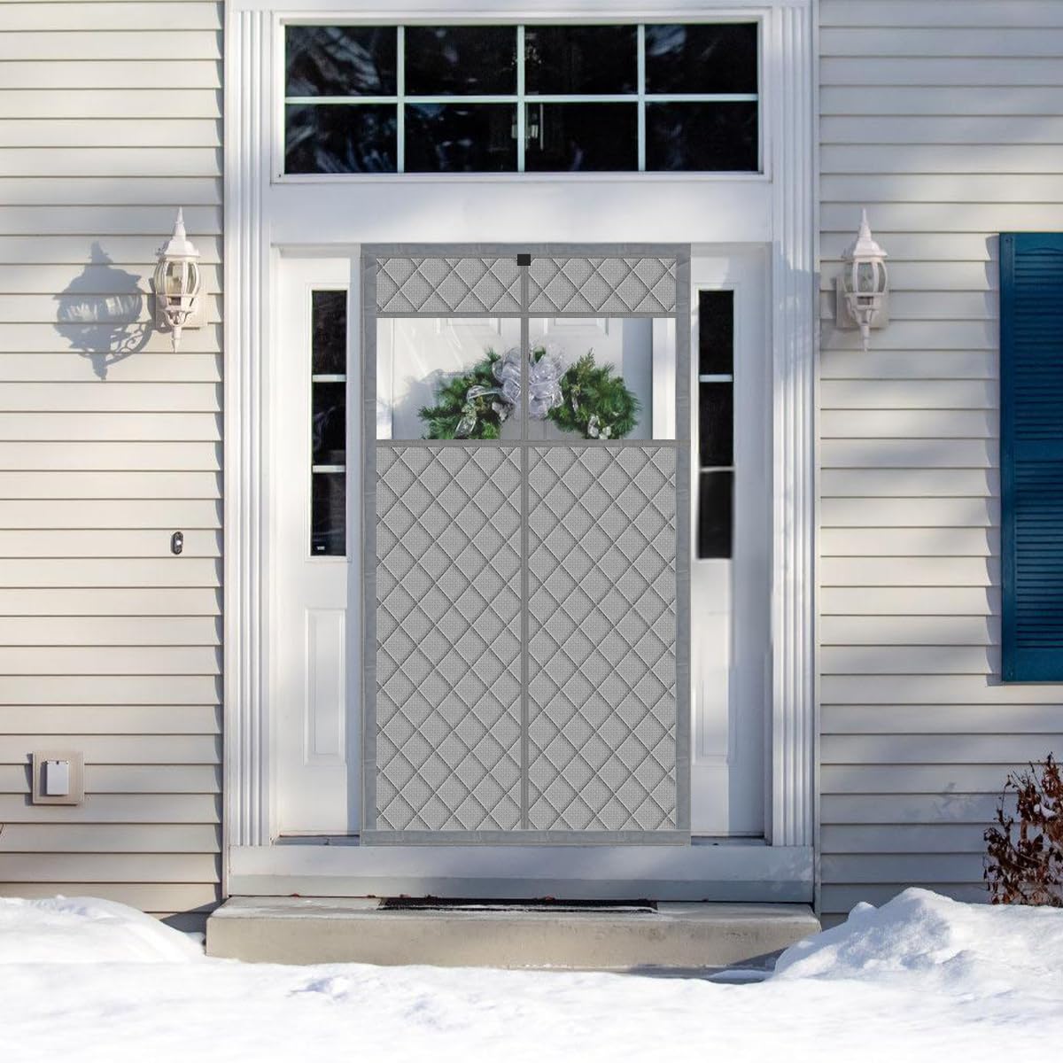 Thermal Door Curtain Fits Doors Size 38"x80"，Curtain Size 41"x82", Magnetic Insulated Curtain Side Open Keep Warm in Winter Cool in Summer,Diamond Pattern,Gray WN420