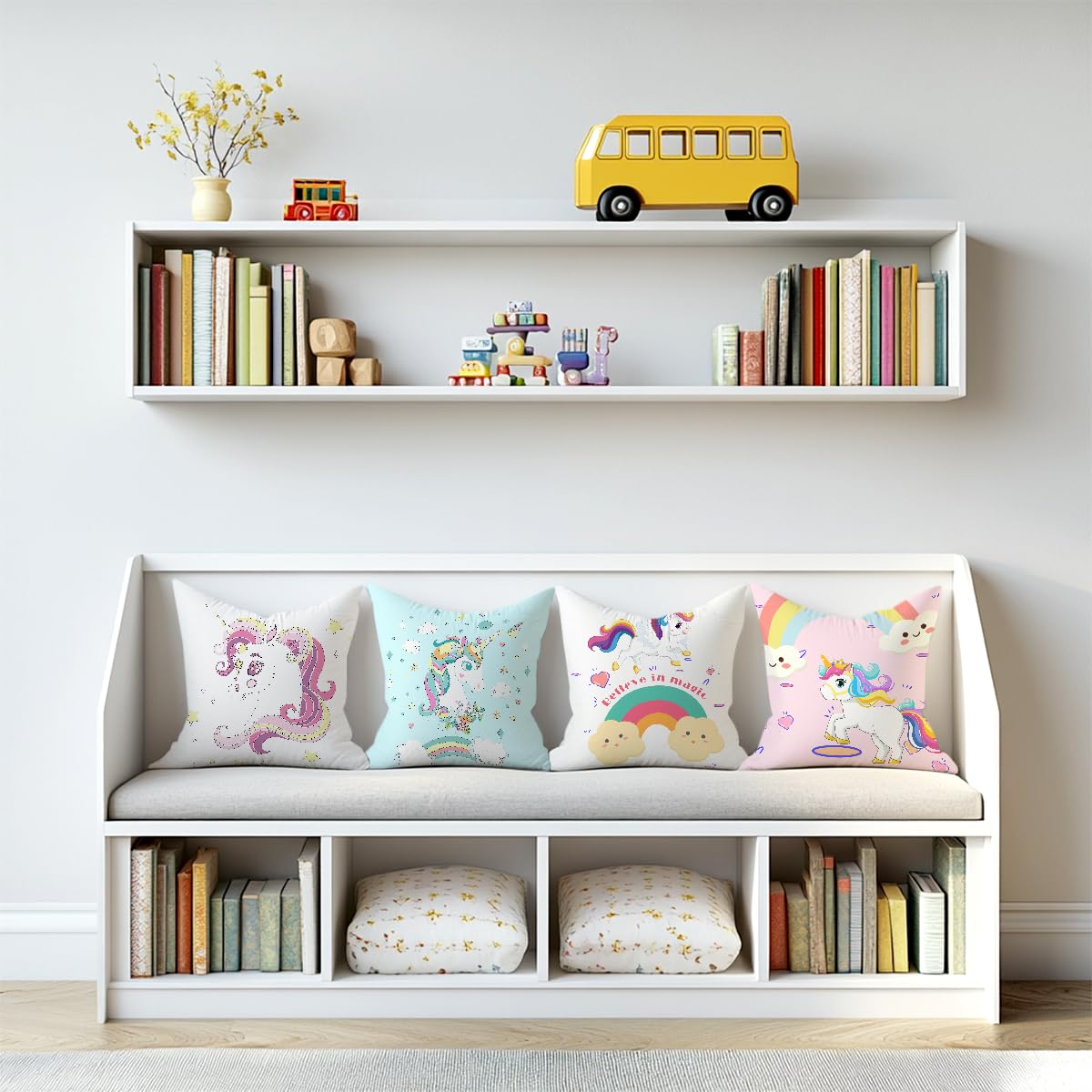 2PCs Inspirational Pillow Covers Boho Rainbow Sun Throw Pillow Covers 18x18 | Playroom Decor, Boho Sun Throw Pillow Covers, Kids Reading Nook Decor Pillowcase for Classroom Playroom Nursery BST202