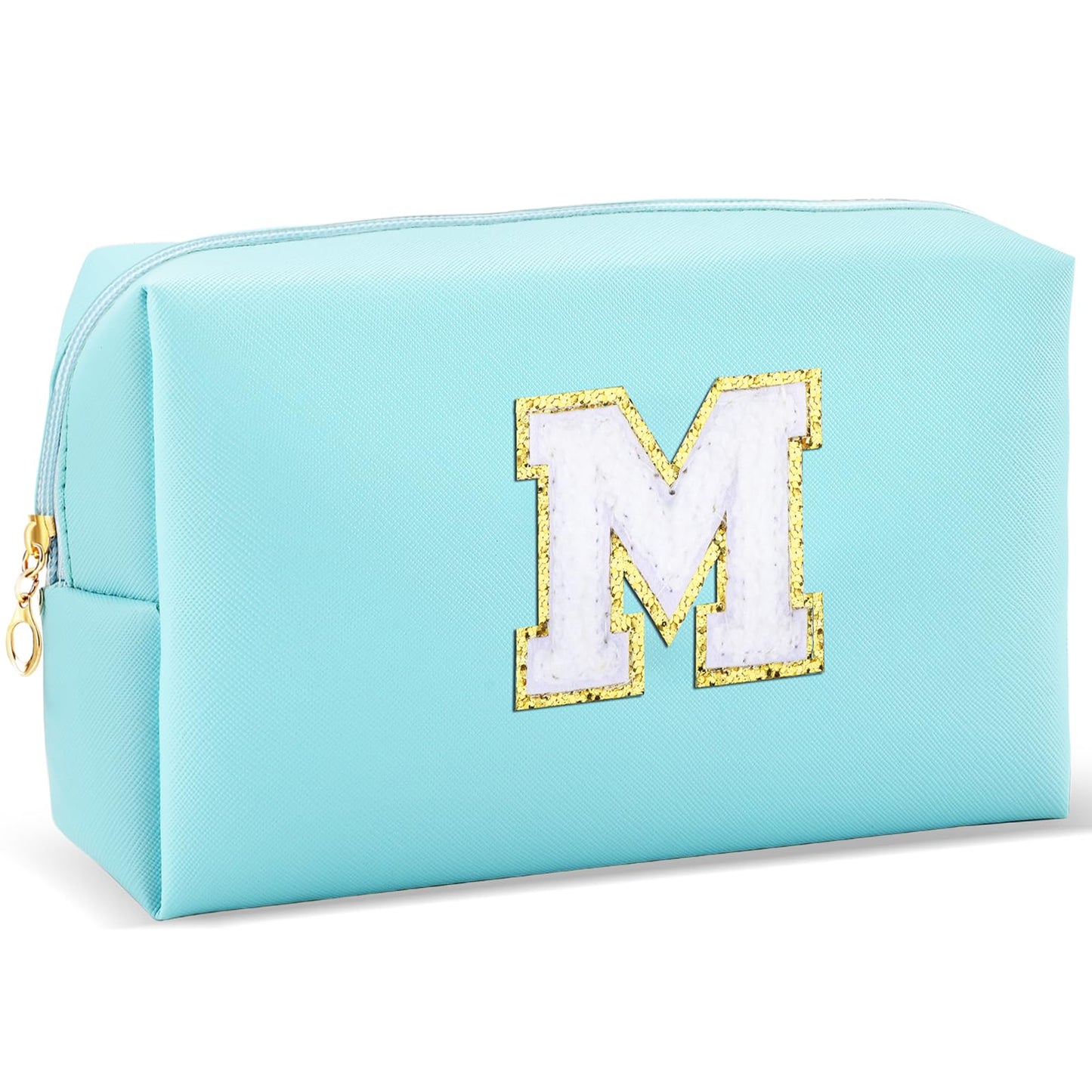 URSKYTOUS Gifts for Girls Initial Makeup Bag Personalized Cosmetic Bag with Zipper Cute Travel Toiletry Bag Waterproof PU Preppy Makeup Pouch Birthday Gift for Teen Girls Women(Blue P) BST326L