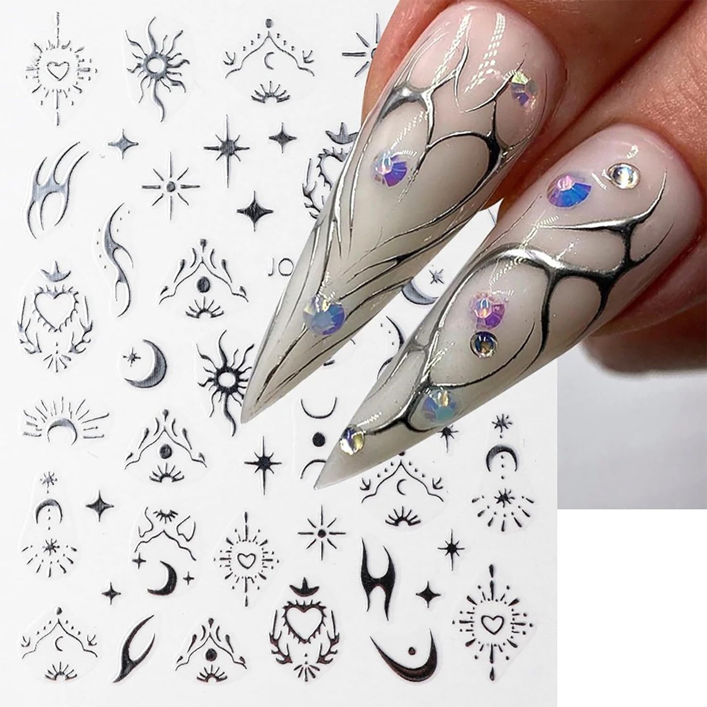 Liquid Butterfly Nail Art Sticker Decals Black Gold Black Silver Butterfly Moon Design Nail Decals 3D Self-Adhesive Nail Art Supplies Heart Nail Art Sticker Decoration for Women Manicure Supplies BST326L