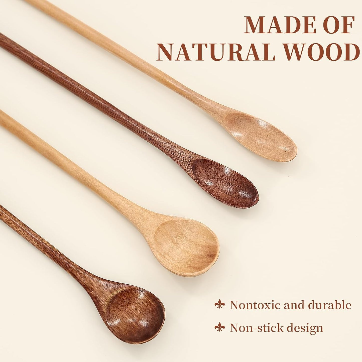 4 Pcs Long Wooden Spoons, Wooden Honey Spoon, 7.9 Inch Wood Mixing Spoons for Eating, Japanese Style Kitchen Utensil, Applies to Kitchen Bar Restaurant BST202