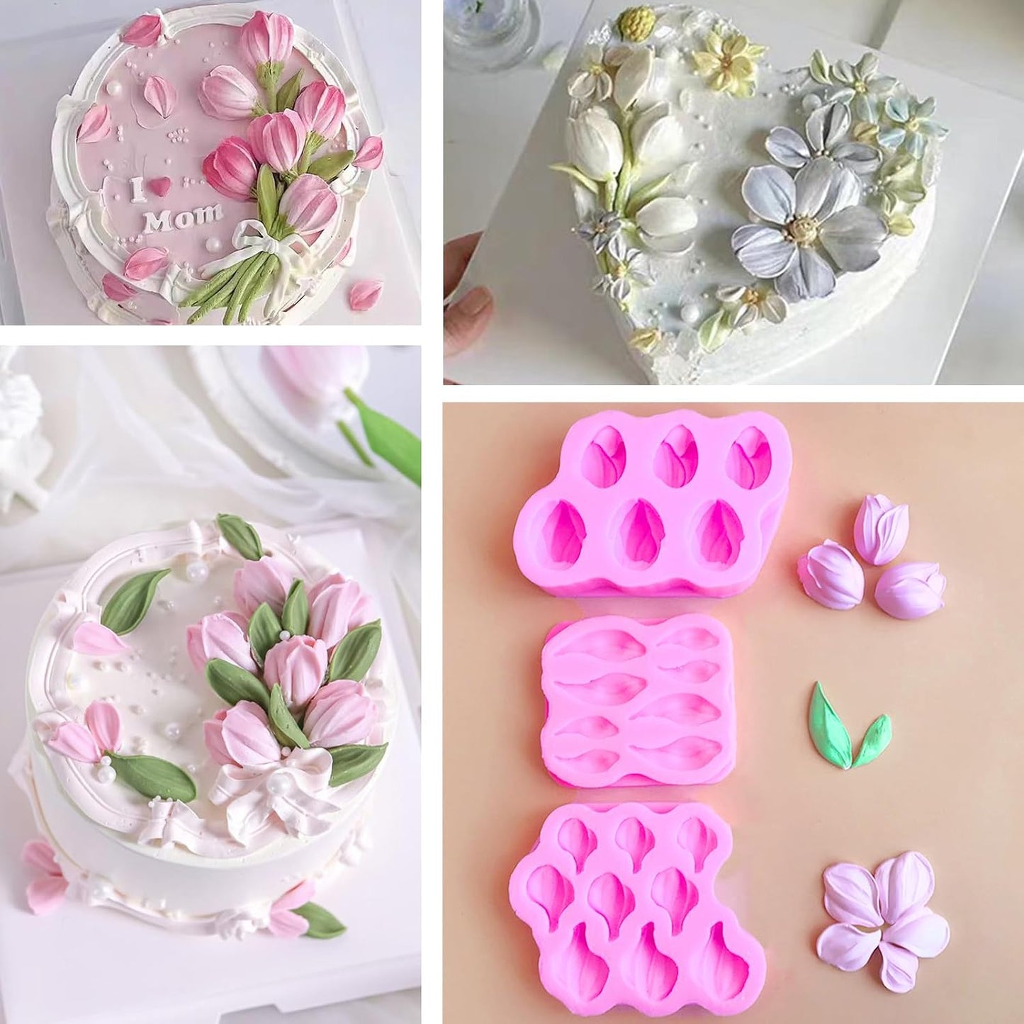5-piece flower and leaf-shaped silicone molds for cake decoration, chocolate making, polymer clay, resin casting and DIY crafts making BST326L