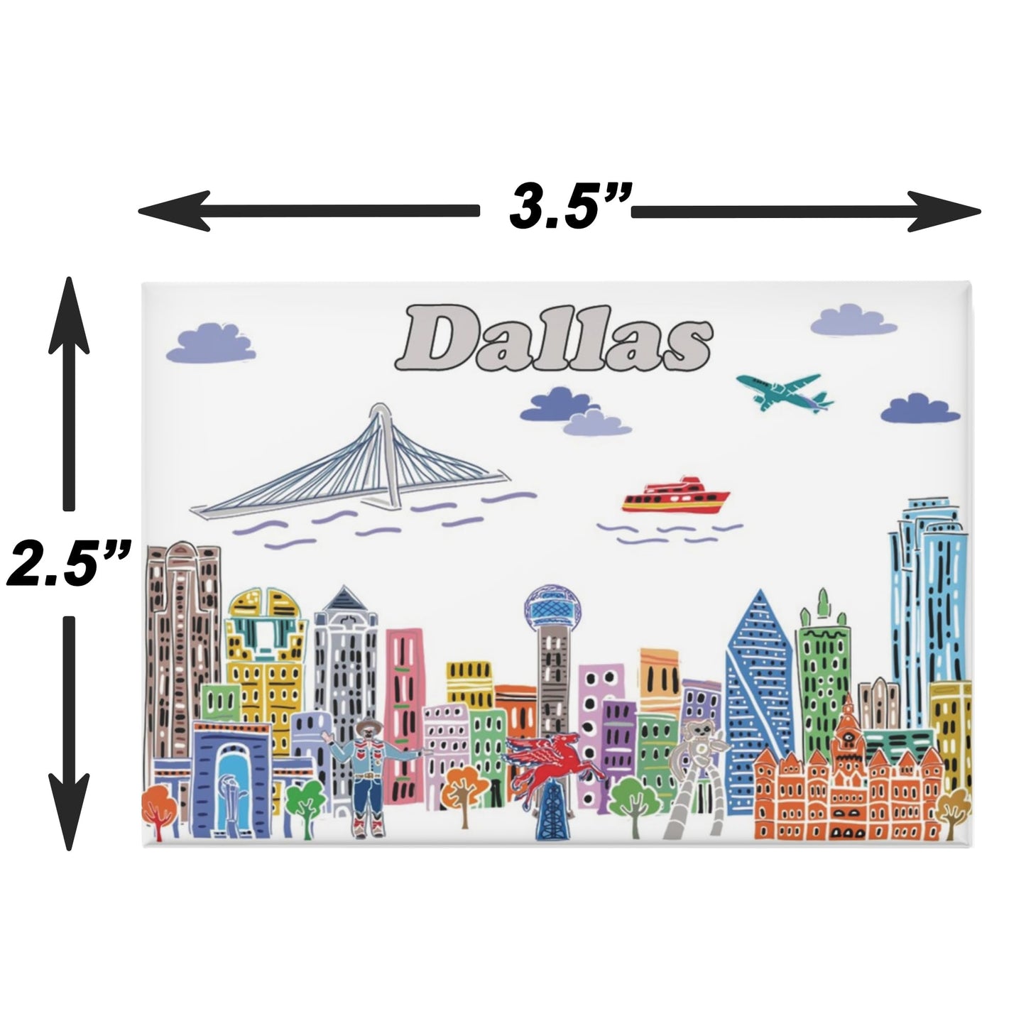 City Themed Artwork Magnet Collection by Beary Blu - Designed in The USA, Collectible Souvenirs Gifts 2.5" x 3.5" (Dallas) BST220