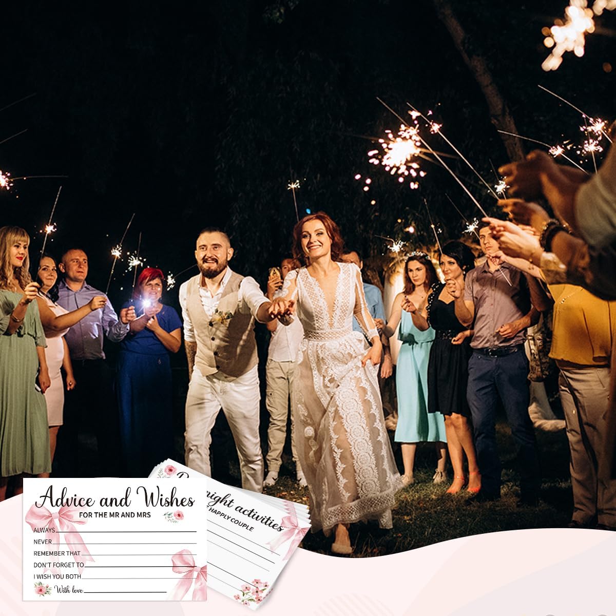 50Pcs Wedding Pink Bow Advice and Wishes Cards Box for The Mr and Mrs Wedding Bridal Shower Engagement Party Games Decorations for Reception BST202