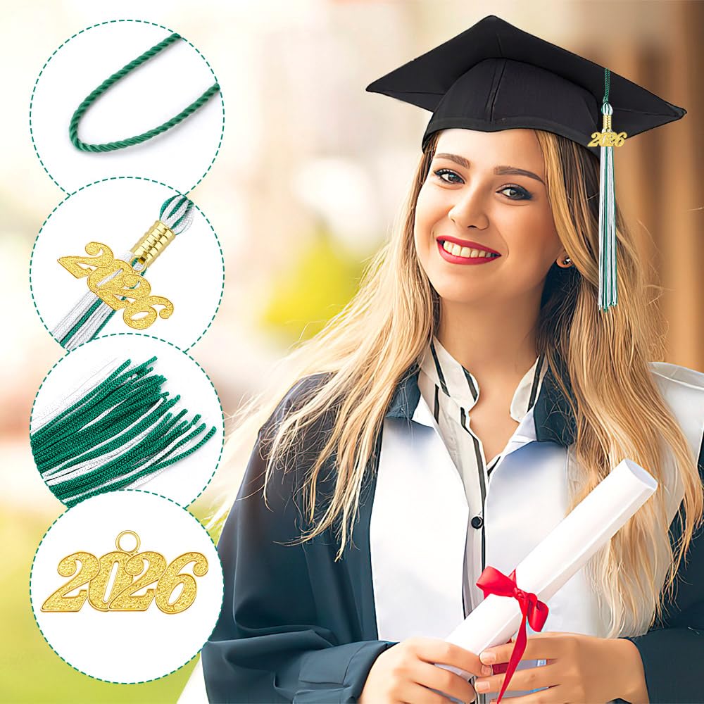 2026 Tassel Graduation 2 Pcs, 2026 Tassel Charm, Green Tassels, Graduation Cap Tassels 2026, Grad Cap Accessories for Graduate Hat Ceremonies Memorial Graduations Decorations BST220