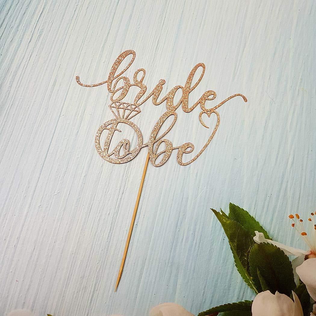 Bride to Be Cake Topper for Bridal Shower / Wedding Shower / Engagement / Bachelorette / Hen Party Decorations, Double Sided Silver Glitter BST220