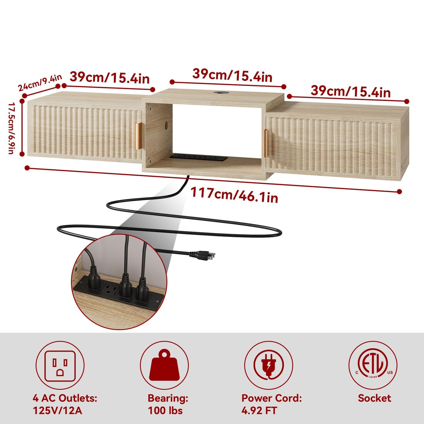 IBUYKE Mid Century Modern Floating TV Stand N30