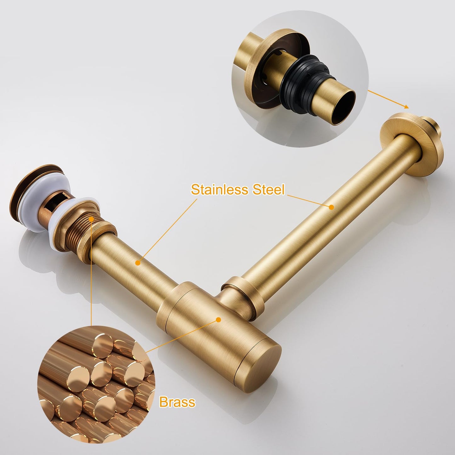 Solid Brass Adjustable 1-1/4 Bottle Trap with Overflow Drain Stopper Set, Bathroom Sink P-Trap Complete Set Sink Drain Kit Tube, Antique BST220