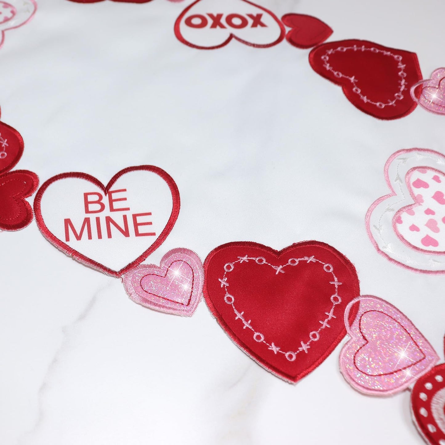 Valentines Table Runner Embroidered Red Love Heart Pink Valentines Day Runner for Table Decorations 54 inches Long Sparkle Cut Out Wedding XOXO BST202