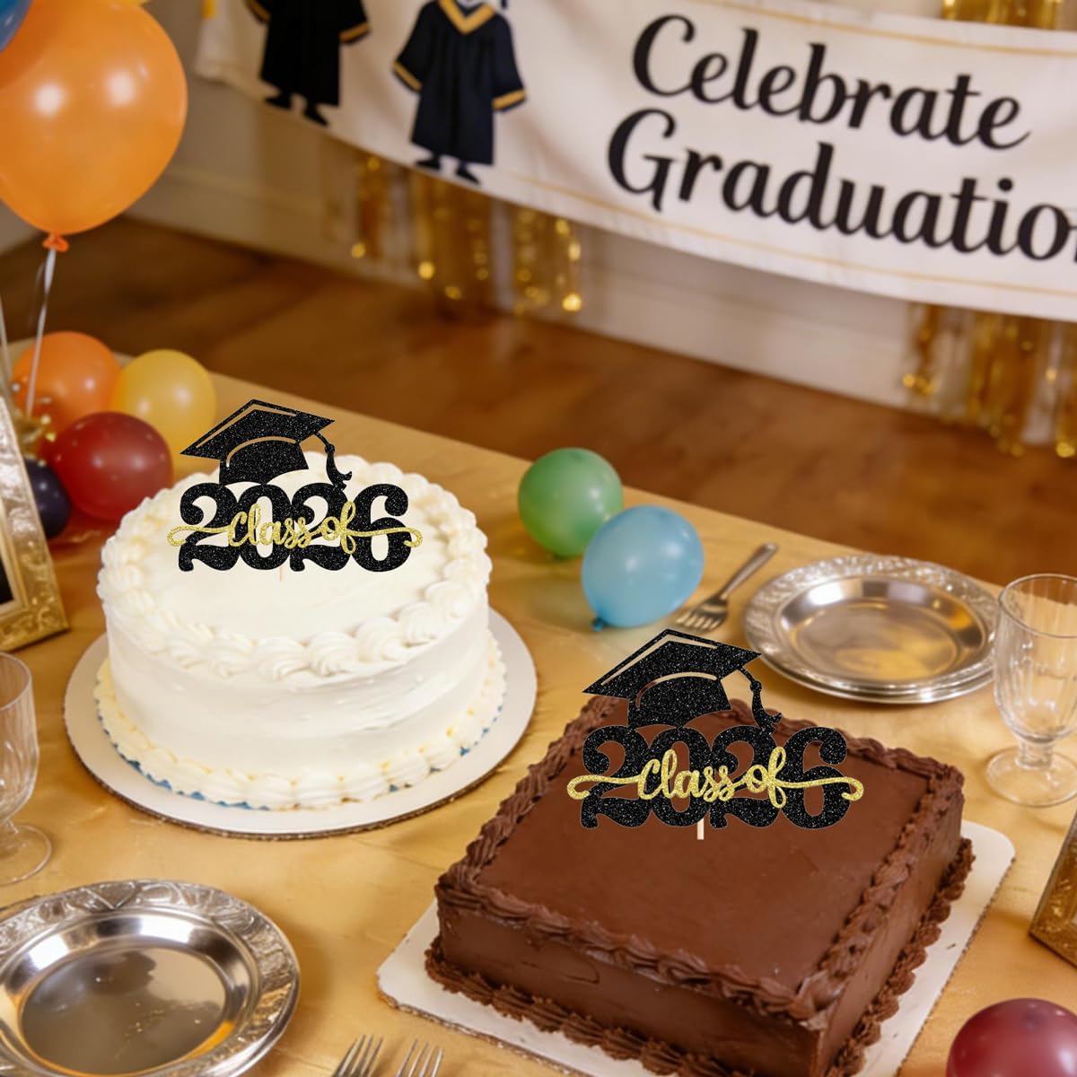 2 Pack Class of 2026 Cake Topper Congrats Grad Cap Graduation Cake | for 2026 Graduation Party Cake Decorations Supplies BST202