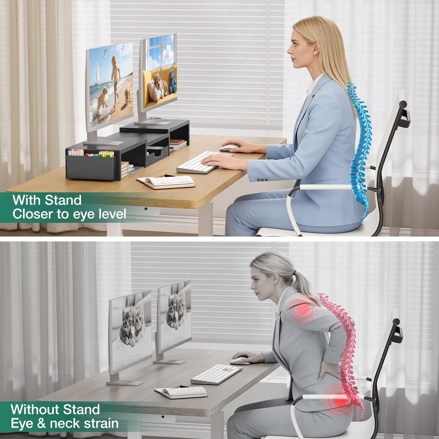 OPNICE Desk Organizers and Accessories, 2-Tier Computer Monitor Stand Riser N29