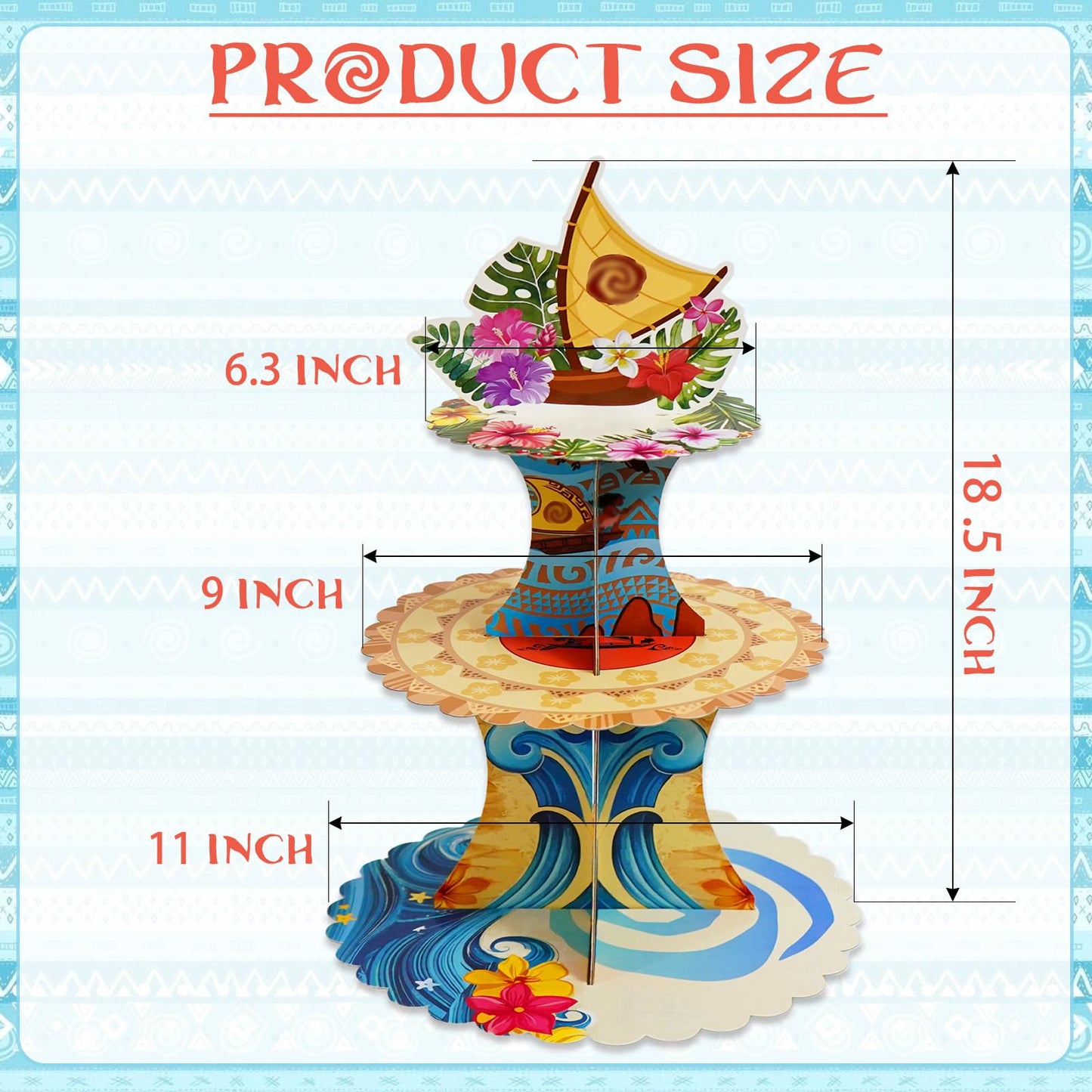 Tropical Hawaiian Birthday Cupcake Stands, Cartoon Movie Theme 3 Tier Paper Cupcake Rack Tropical Flower Party Decorations for Baby Shower Boys Girls Birthday Party Supplies (Fantasy Style) BST220