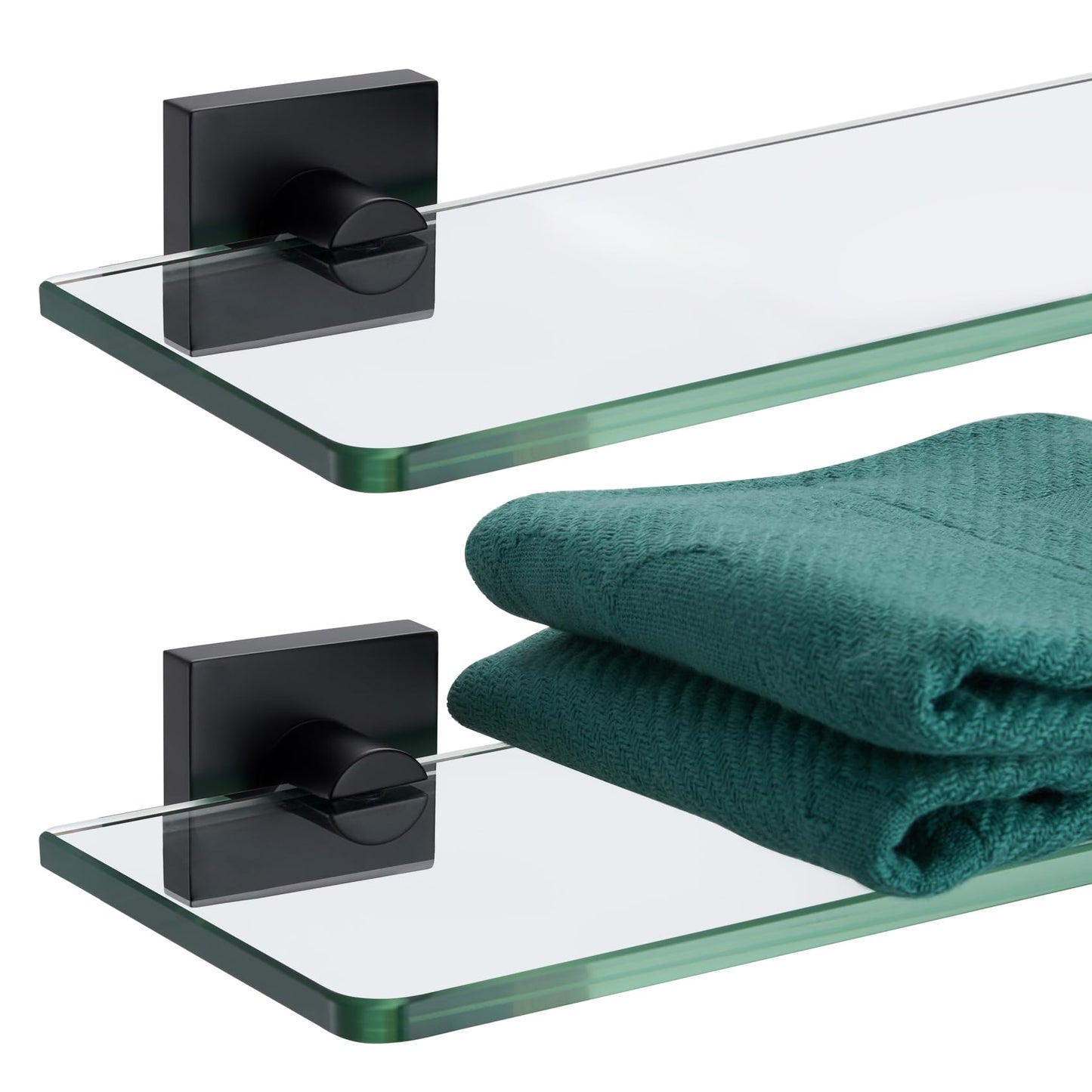 KOKOSIRI Glass Shelf for Bathrooms Floating Shelves Wall Mount 16-Inch for Shower Storage Kitchen Rack, 2 Pack Brushed Stainless Steel B1107BR-L16-P2 BST202