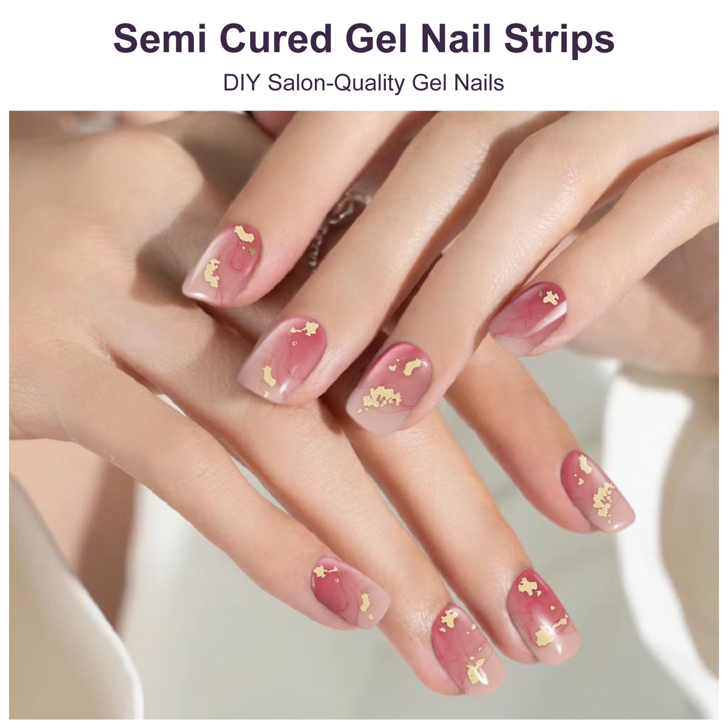 Semi Cured Gel Nail Strips, 56Pcs Nail Art Stickers/Wraps, Long Lasting UV Nail Polish Strips for Adults (Silver Rhinestones+French Tip Glitter) BST220