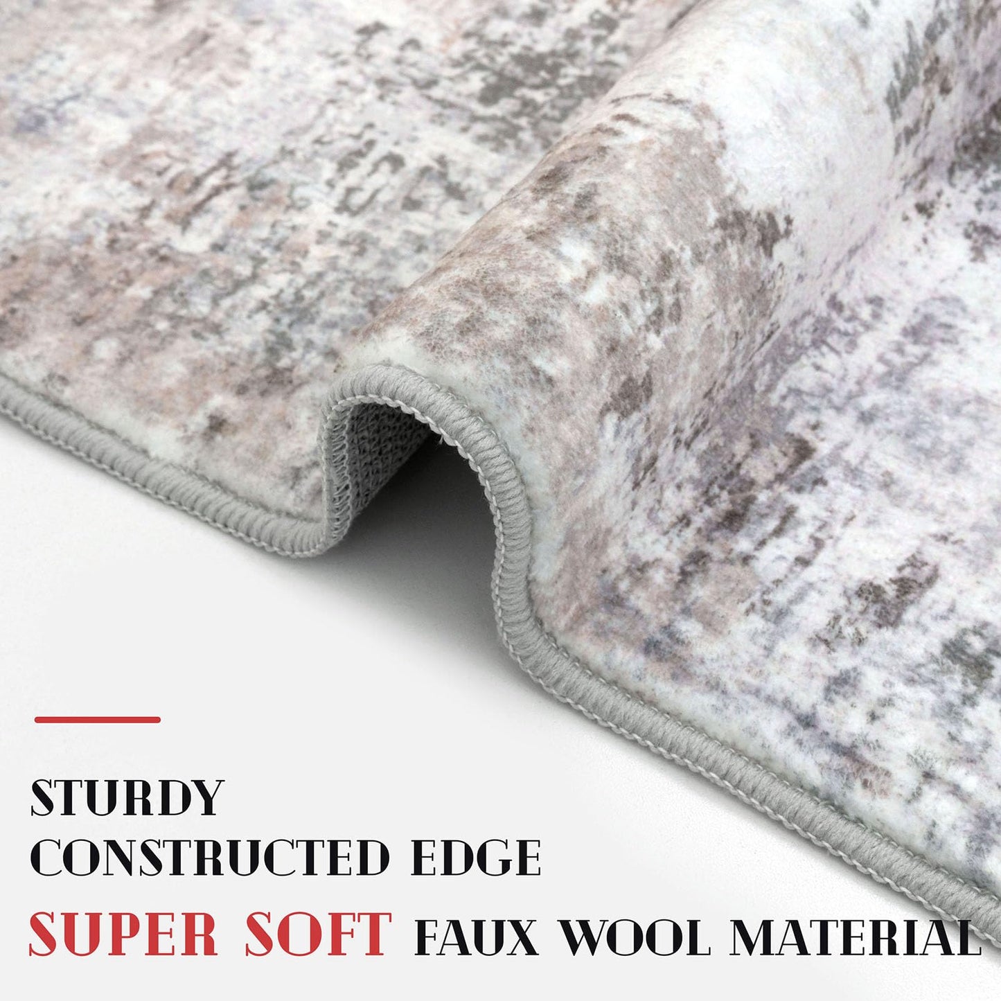 Lansny Modern Abstract Runner - 2x5, Beige Grey Washable Kitchen Entryway Rug Mat Non-Slip Soft Neutral Hallway Rug Thin Print Faux Wool Carpet for Bedroom Laundry Room Indoor BST220
