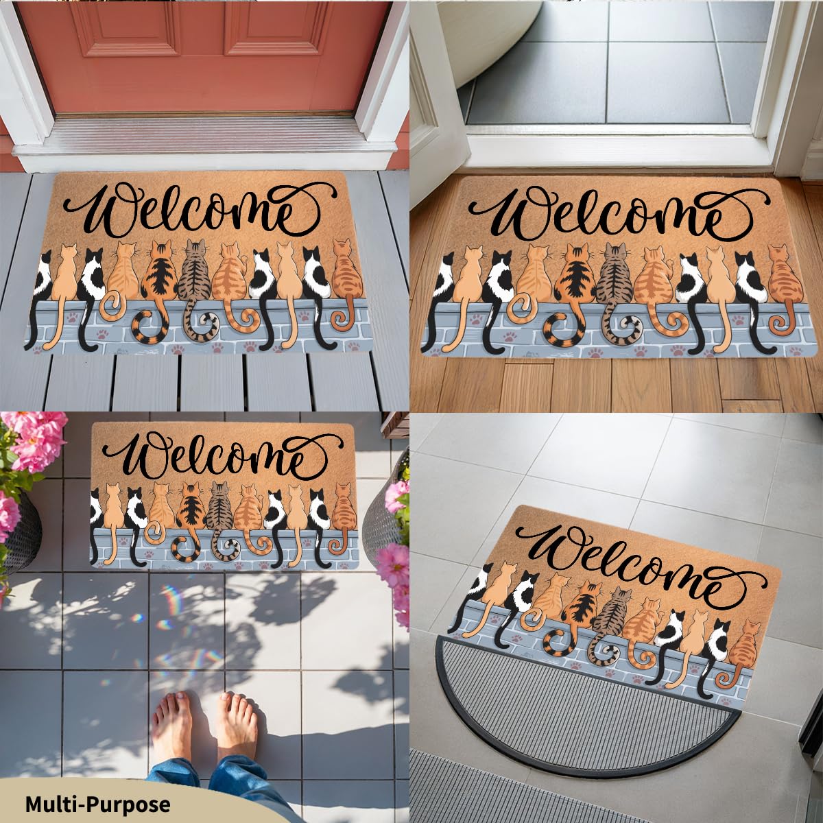Funny Cat Door Mat 18x30 Inch, Faux Coco Coir Doormat with Non-Slip PVC Backing, Cats Printed Welcome Mat for Outdoor Indoor Entryway Porch Home Kitchen Patio, Cat Lover Gifts for Women Mom BST202