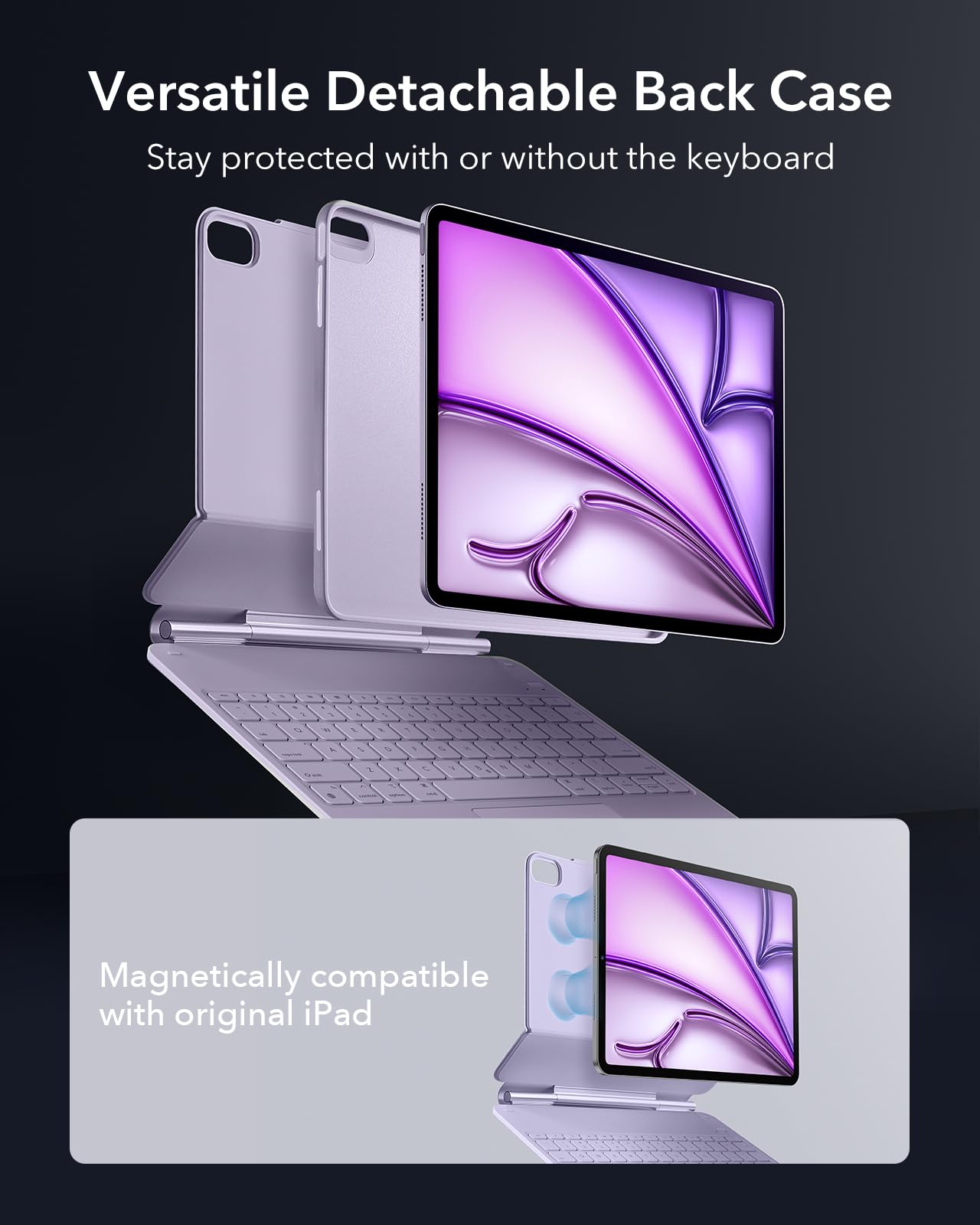 ESR for iPad Air 11 Inch Case with Keyboard M4/M3/M2 (2026/2025/2024) & iPad Pro 11/Air 5th/4th Gen Keyboard, Easy-Set Magnetic Stand, Portrait/Raised Modes, with Removable Protective Case, Black