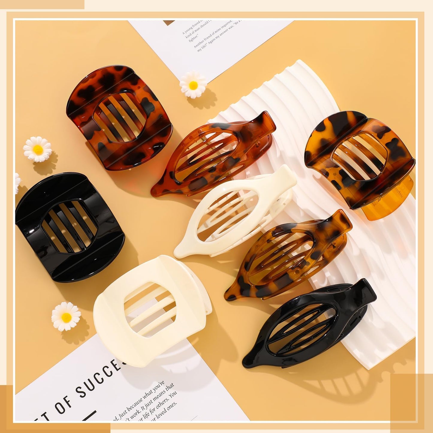 8 Pcs Flat Hair Clips for Women, 2 Styles Large Flat Claw Clips for Women, Strong Hold Non-slip French Hair Clips for Thick Thin Hair, Neutral Color WN420