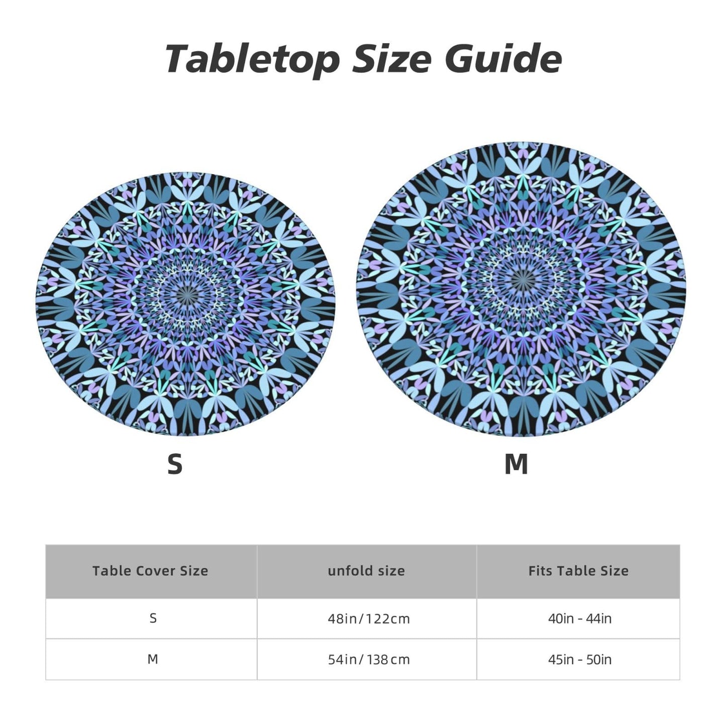 Blue Petal Mandala Pattern Tablecloth with Elastic Edge, Round Table Cover Washable Reusable Bohemian Table Cloths for Kitchen Dining Party, Medium (Fits 45-50 in) BST202