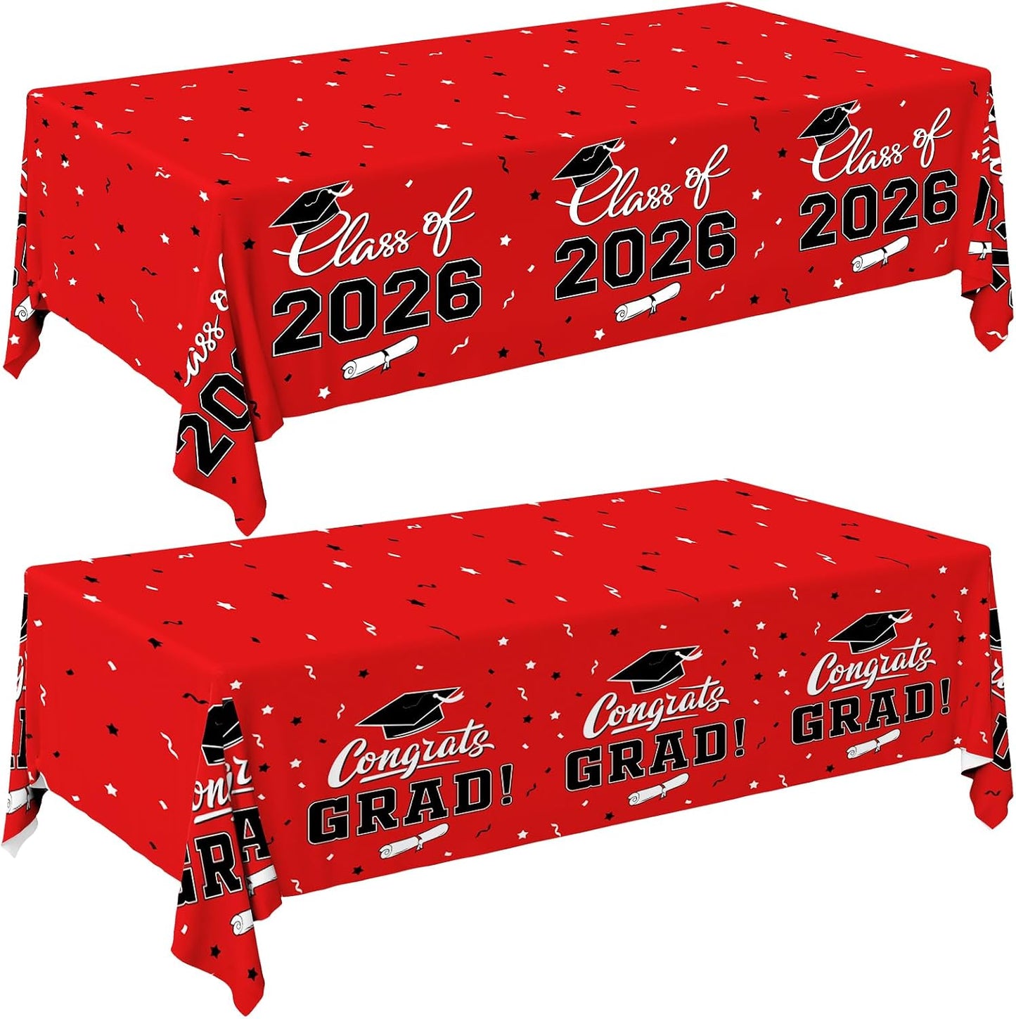 Gatherfun 2026 Graduation Decorations : 2-Pack Congrats Grad Disposable Tablecovers - Class of 2026 Red Themed Table Cloths, for Graduation Party Supplies & Graduation Backdrop, 54" X 108" BST326L