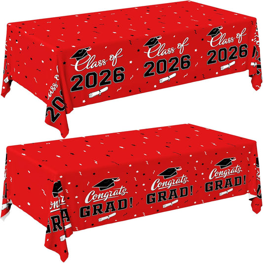 Gatherfun 2026 Graduation Decorations : 2-Pack Congrats Grad Disposable Tablecovers - Class of 2026 Red Themed Table Cloths, for Graduation Party Supplies & Graduation Backdrop, 54" X 108" BST326L