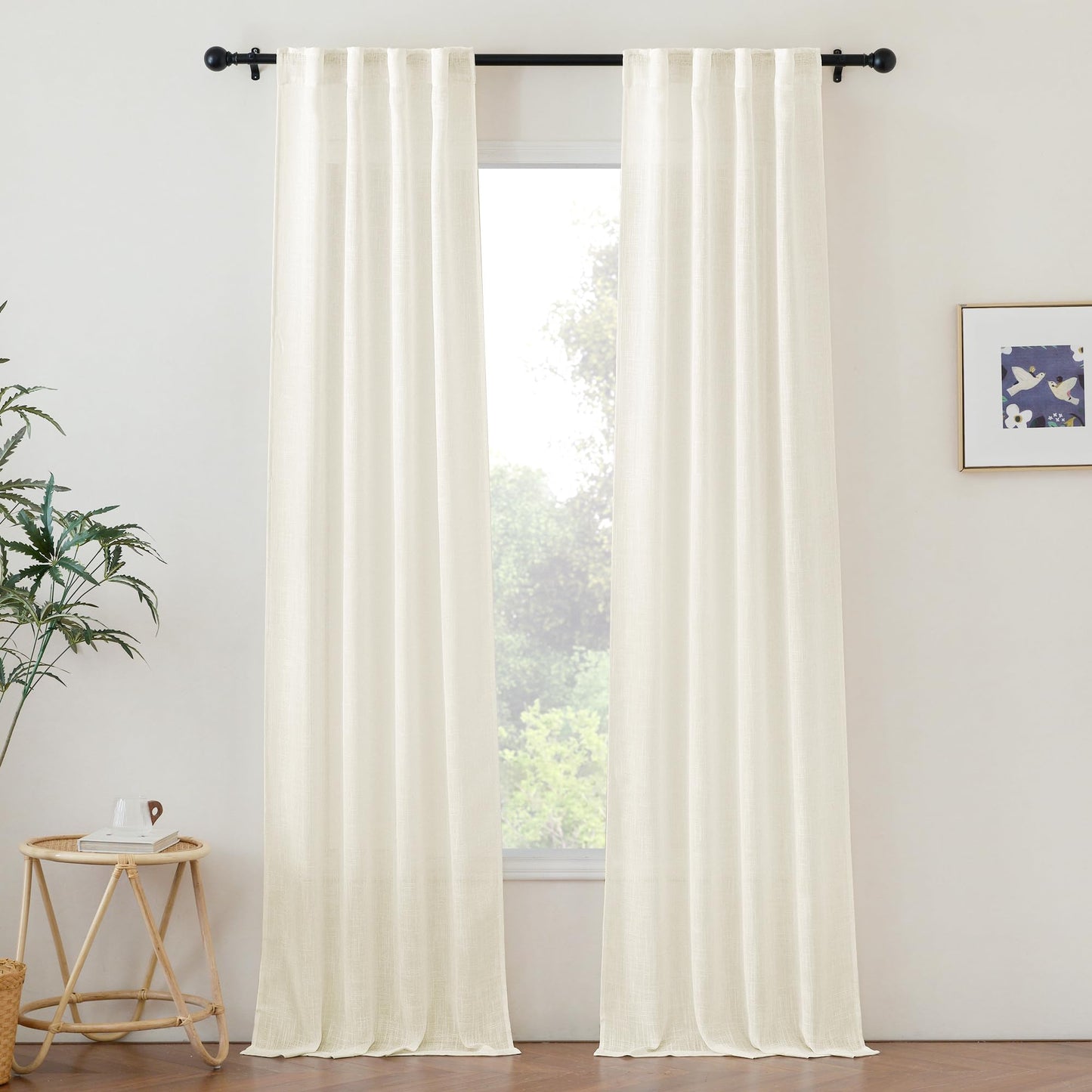 NICETOWN White Semi Sheer Kitchen Curtains 30 inch Length, Rod Pocket & Back Tab Faux Linen Blend Privacy with Light Filtering Window Drapes for Cafe, W34 x L30, 2 Panels BST220