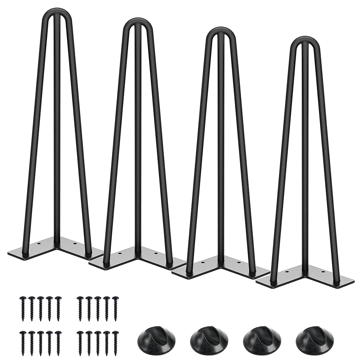 SMARTSTANDARD 16 Inch Hairpin Table Legs, 3 Steel Rods 1/2 Inch Pipe Diameter, 800lbs Load Capacity, Mid-Century Style for Coffee Table, Side Table, Night Stand (Black, 4PCS) BST220