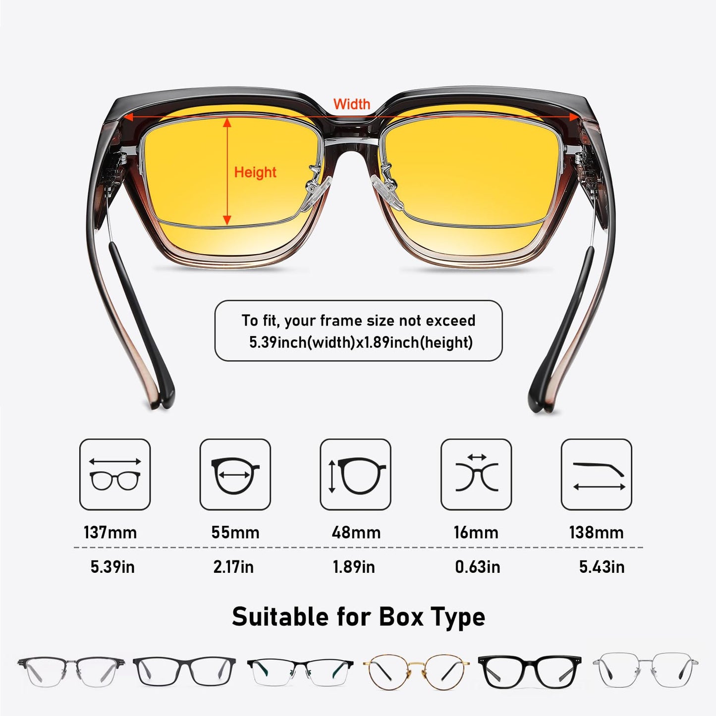 HAOLOTA Night Vision Driving Glasses Fit Over Glasses for Women Men, Anti Glare Polarized Nighttime Yellow Lens WN420