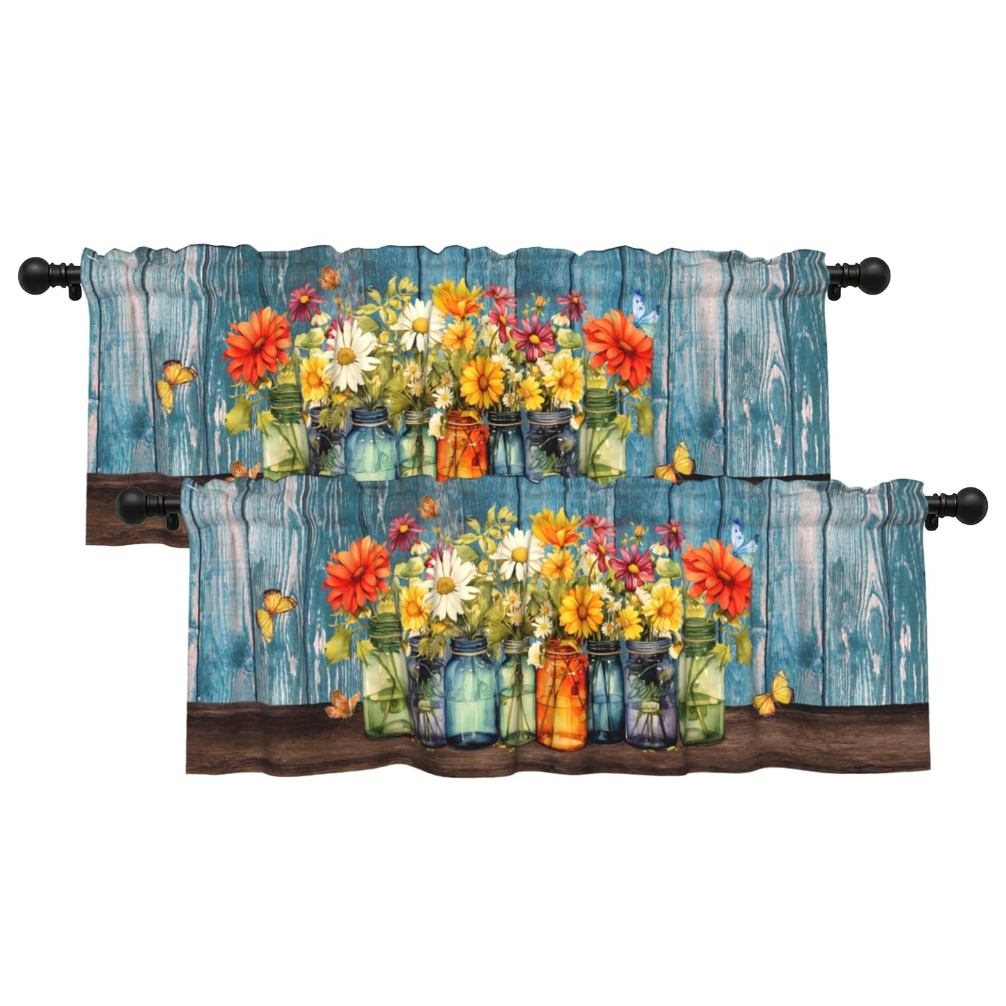 Patriotic Valance for Kitchen 2 Pack 54"x18" American Flag Curtains for Windows Red White Blue Stars 4th of July Independence Day Eucalyptus Leaf Window Treatment Rod Pocket Valance for Home Decor BST326L
