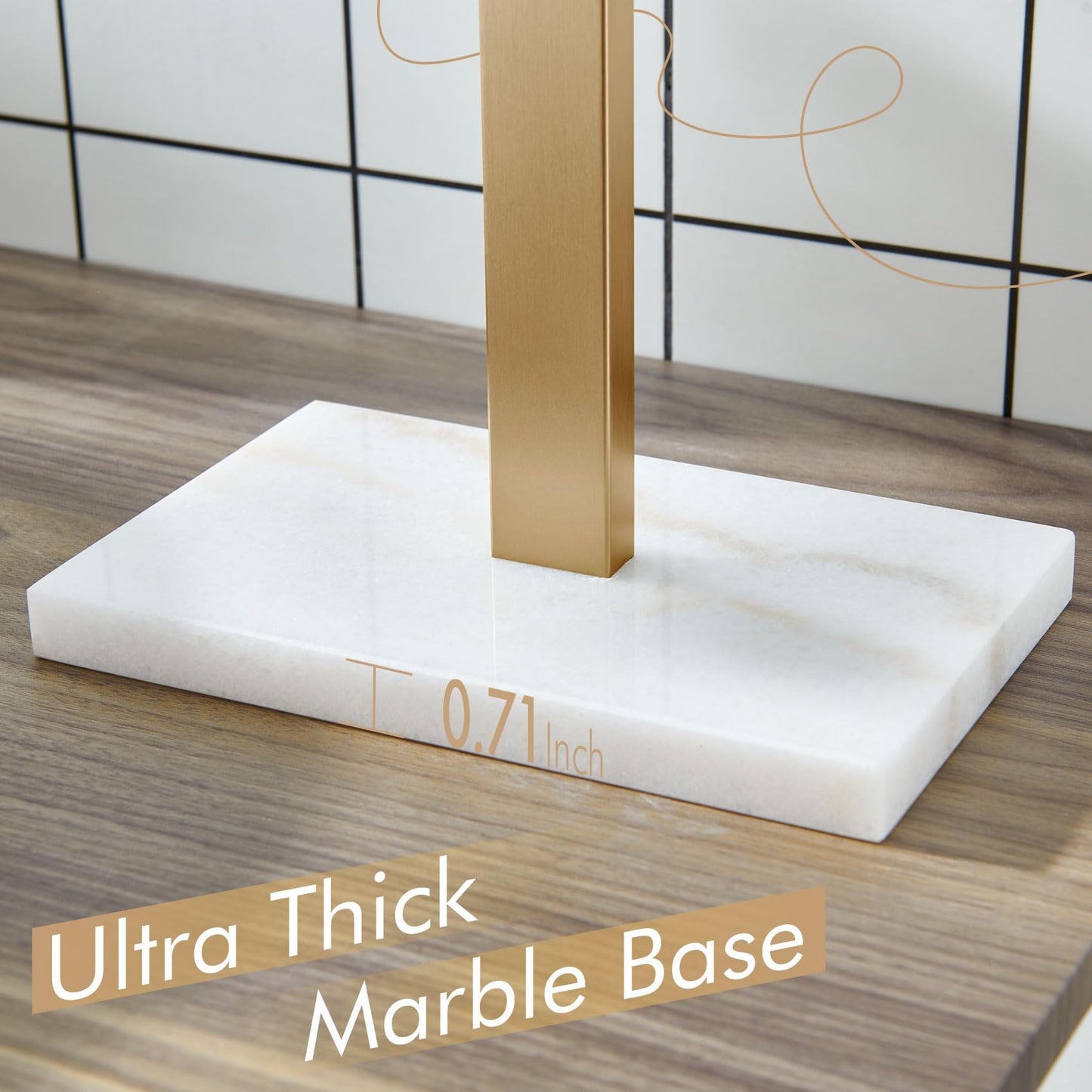 KOKOSIRI Hand Towel Holder Black Stand Towel Rack with Marble Base for Bathroom Kitchen Vanity Countertop, Stainless Steel 15.7'' Height THS0002-SM-BK BST202