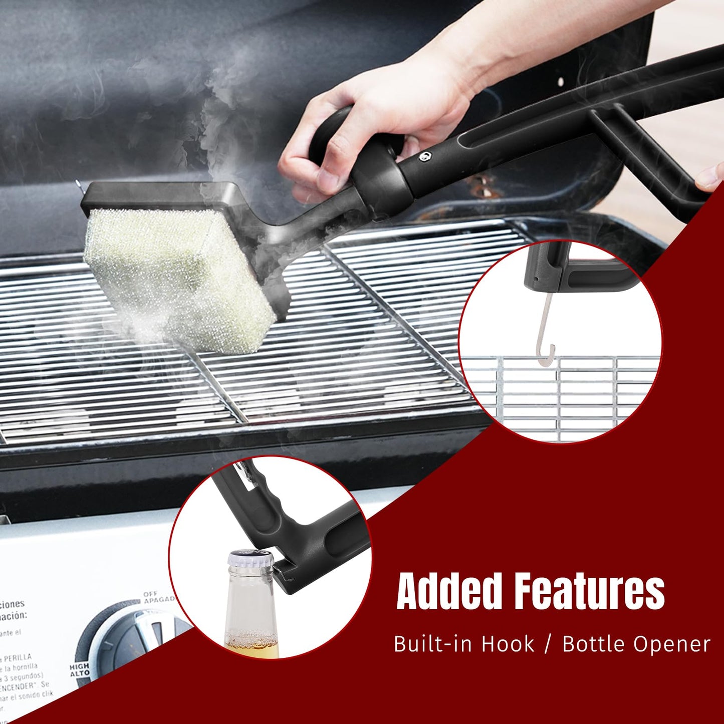 SHINESTAR Grill Brush for Outdoor Grill with 2 Replacement Heads - Cleaning BBQ Grill Brush and Scraper, Grill Brush Bristle Free with Non Metal Bristles, 3-Piece Set for Weber Traeger Grates WN420