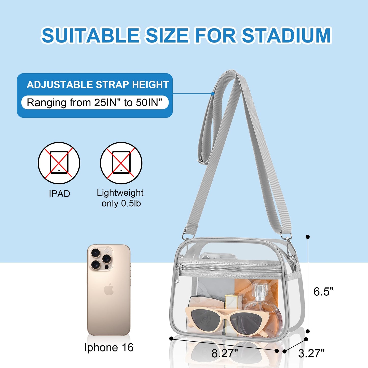 Clear Bag for Stadium Events Stadium Approved Women's Top-Handle Handbags | Mini Small Clear Bag Purse with Wide Adjustable Strap and Front Pocket for Sports Concerts, Festivals BST202