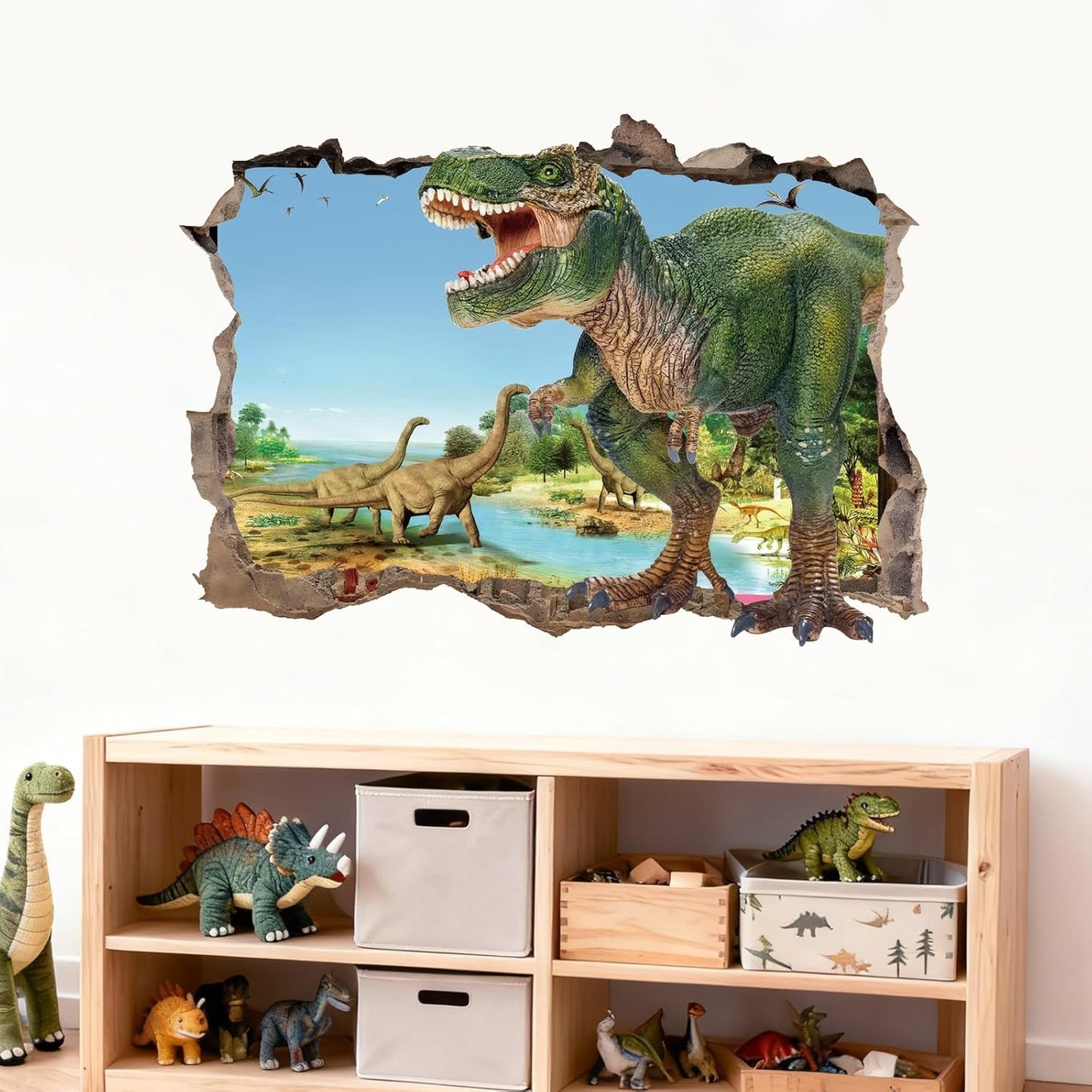 3D Dino Peel and Stick Wall Decals Crack Hole Boys Bedroom Nursery Decor BST326L