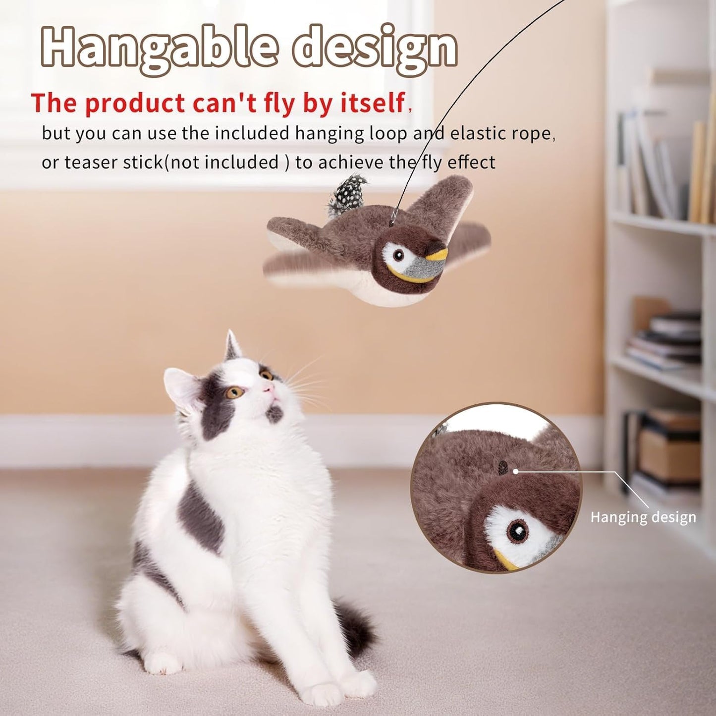 Cat Toys Flapping Birds with Catnip Bags, Rechargeable Chirping Interactive Kitten Toy Kicker, Lifelike Birdie Tweets, Indoor Enrichment Moving Wings Cat Exercise Toys for All Breeds Cat Dog(Oriole) WN420