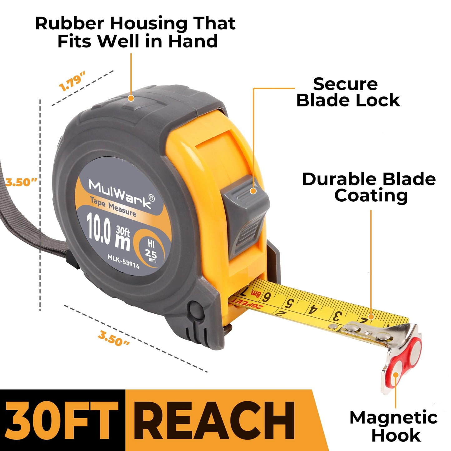 MulWark 25ft Metric Tape Measure, Measuring Tape Retractable, Easy Read Measurement Tape Both-Side Metal Blade, Magnetic Hook & Shockproof Case for Construction, Carpenter, Architect, Woodworking